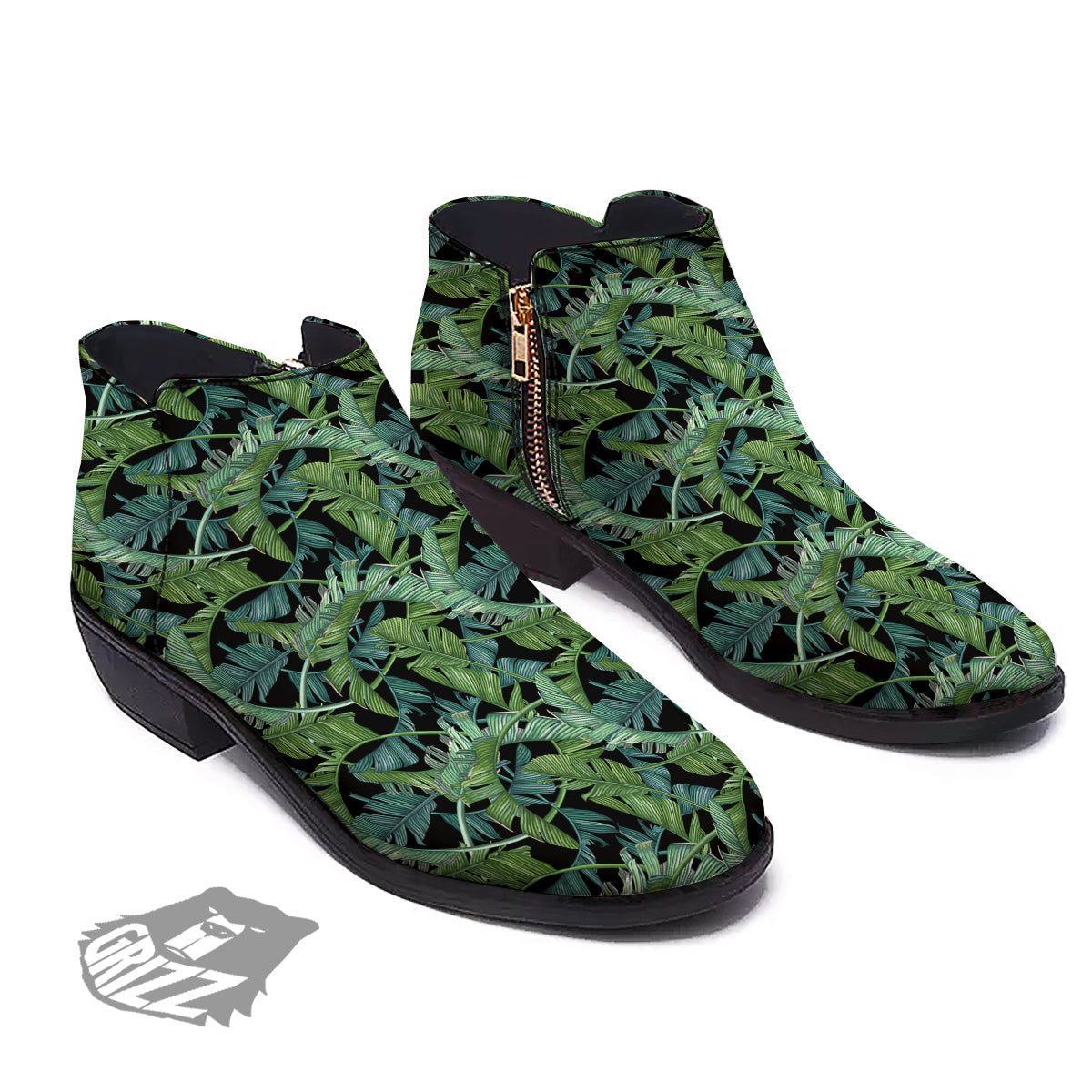 Banana Leaf Print Pattern Ankle Boots-grizzshop