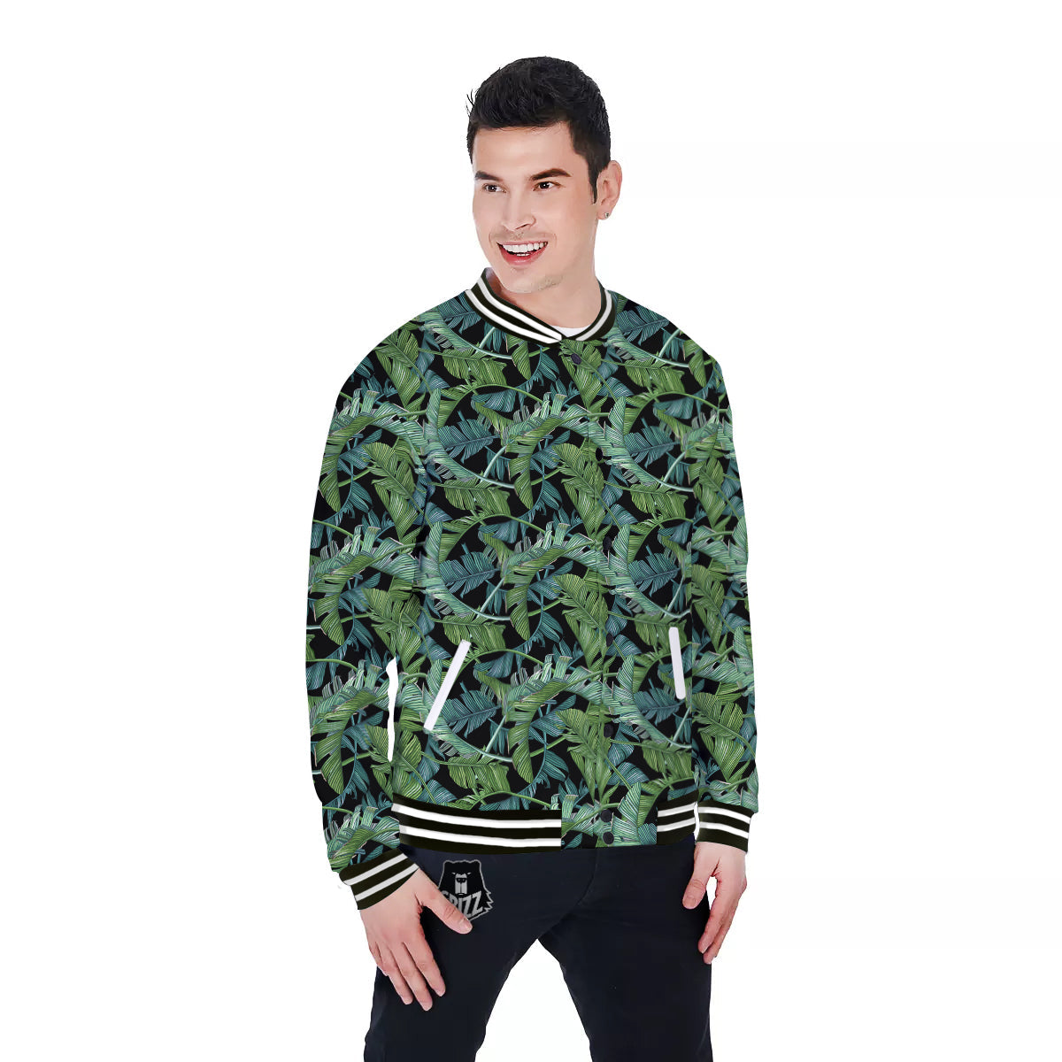 Banana Leaf Print Pattern Baseball Jacket-grizzshop