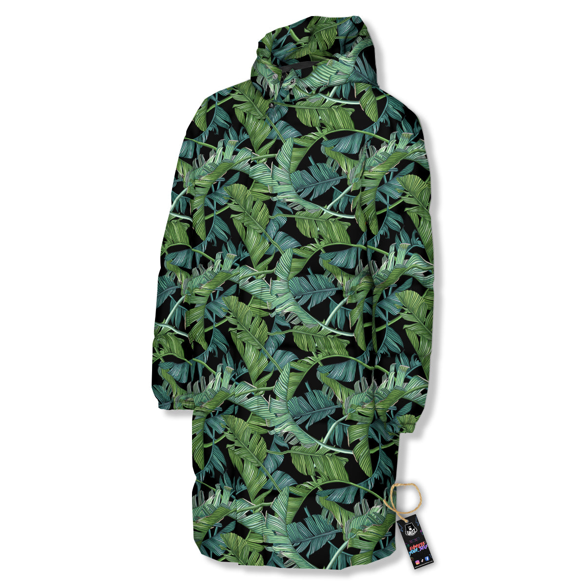 Banana Leaf Print Pattern Long Down Jacket-grizzshop