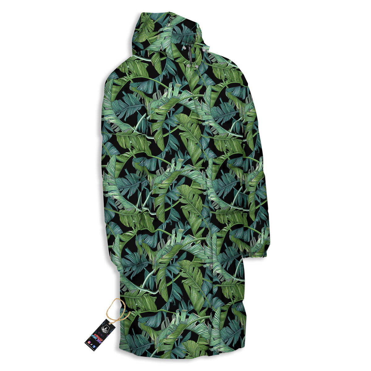 Banana Leaf Print Pattern Long Down Jacket-grizzshop