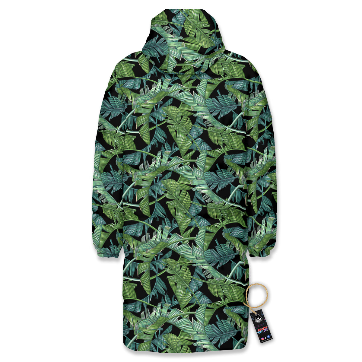 Banana Leaf Print Pattern Long Down Jacket-grizzshop