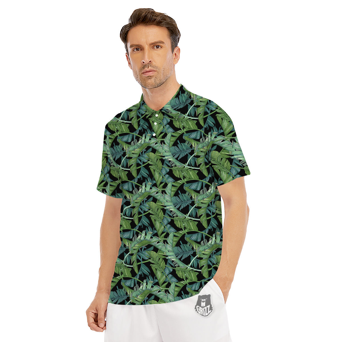 Banana Leaf Print Pattern Men's Golf Shirts-grizzshop