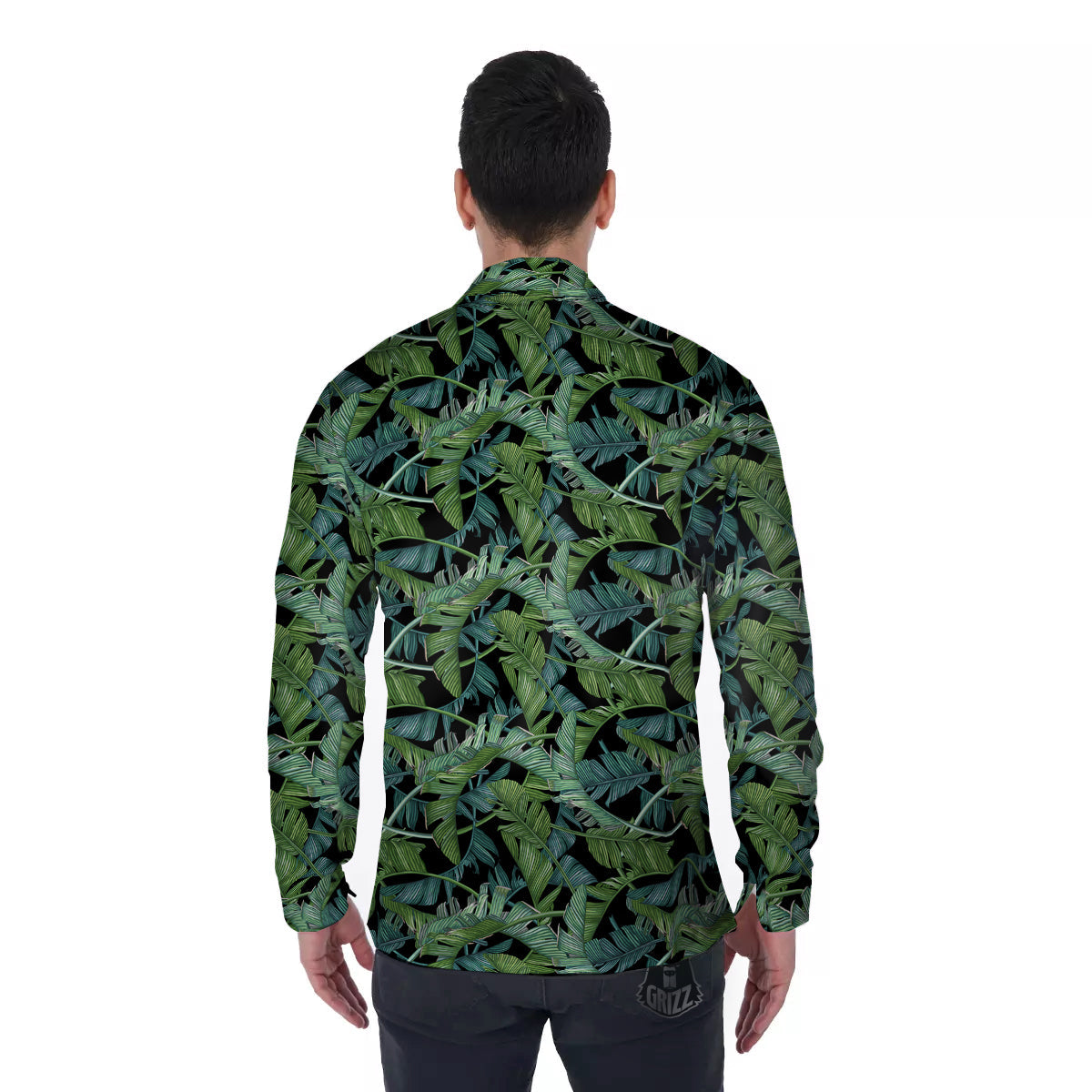 Banana Leaf Print Pattern Men's Long Sleeve Shirts-grizzshop