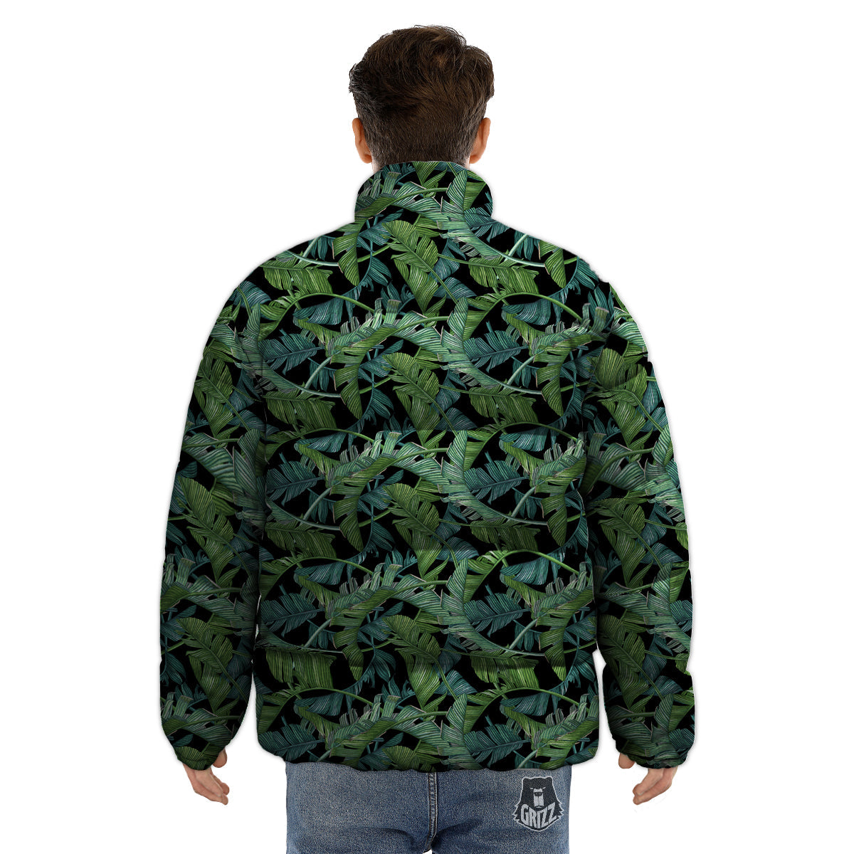 Banana Leaf Print Pattern Puffer Jacket-grizzshop