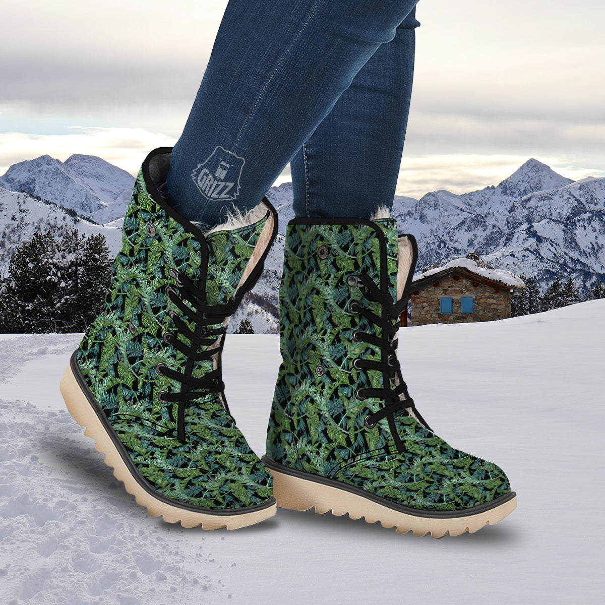 Banana Leaf Print Pattern Snow Boots-grizzshop