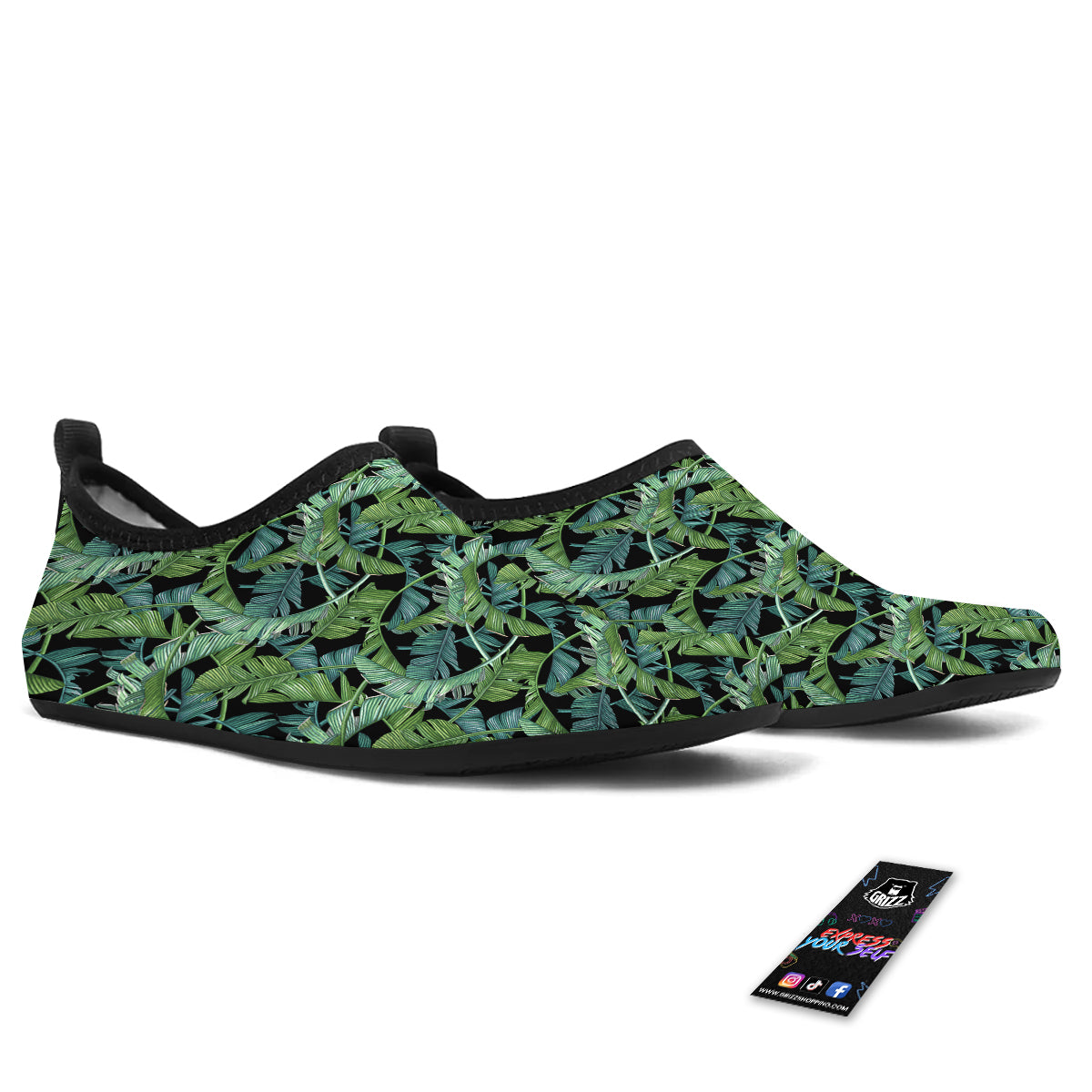 Banana Leaf Print Pattern Water Shoes-grizzshop