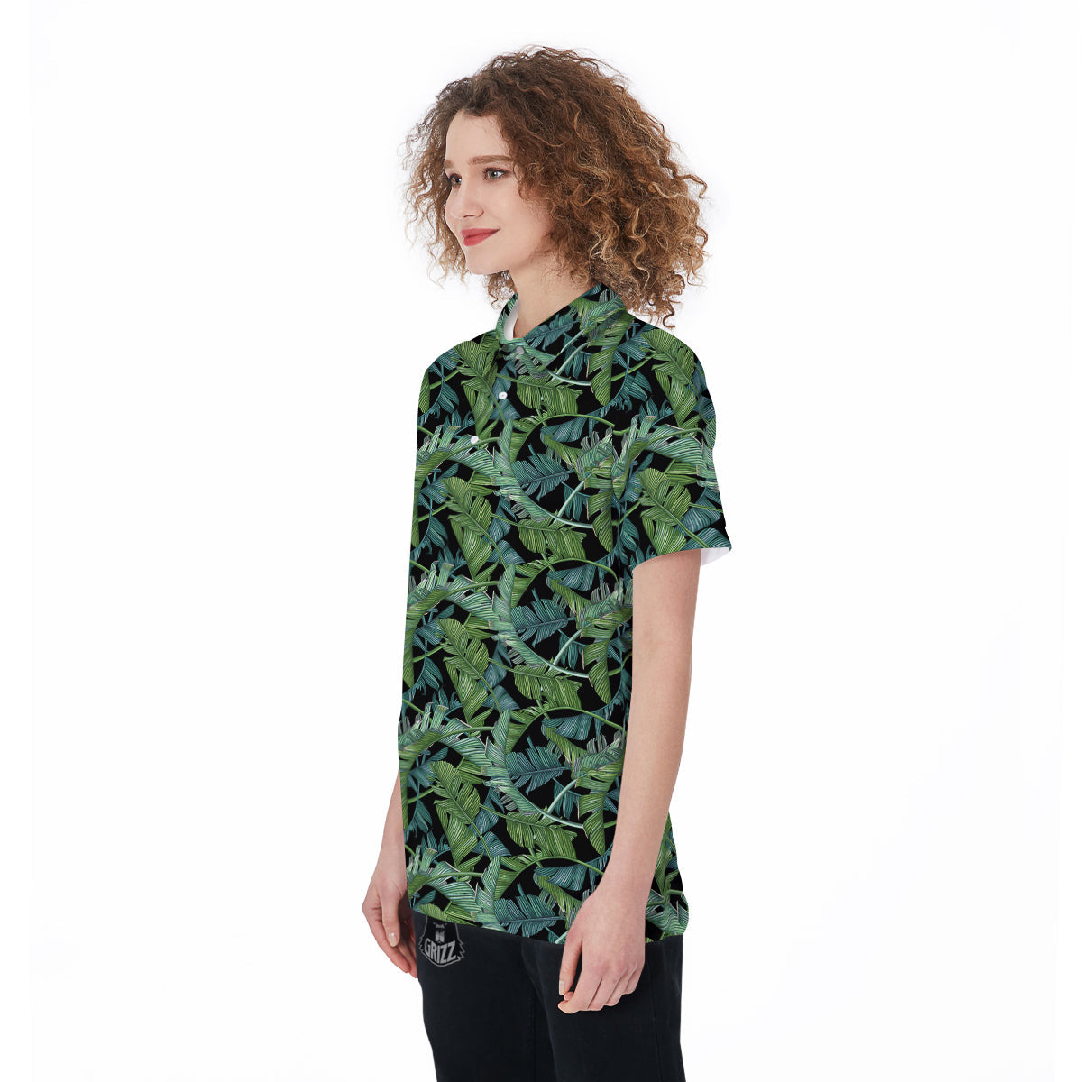 Banana Leaf Print Pattern Women's Golf Shirts-grizzshop