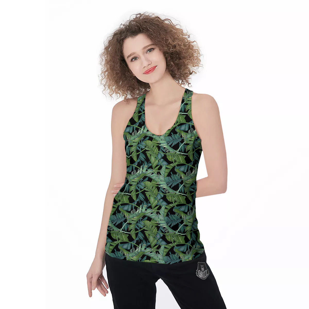 Banana Leaf Print Pattern Women's Racerback Tank Top-grizzshop