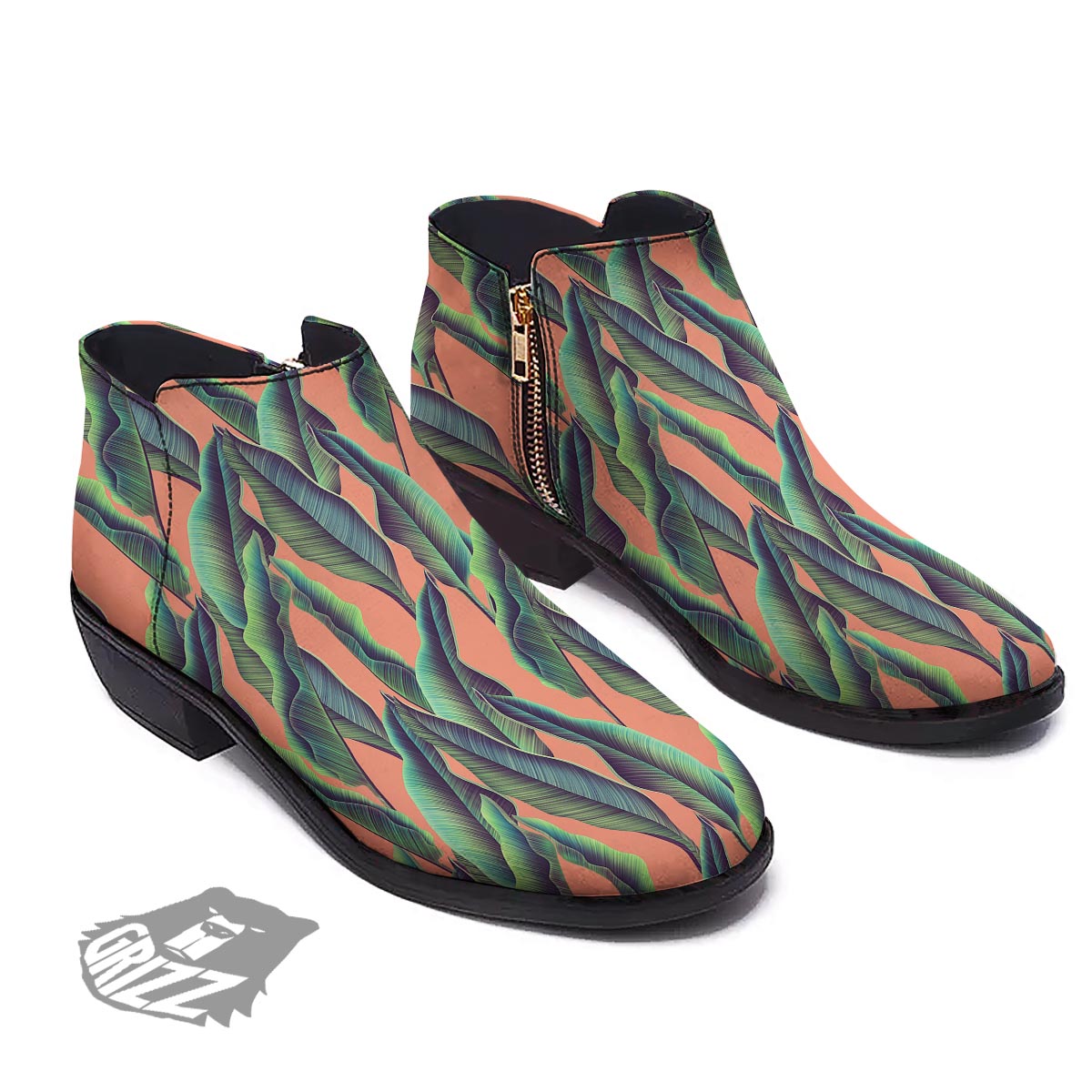 Banana Leaf Tropical Print Pattern Ankle Boots-grizzshop