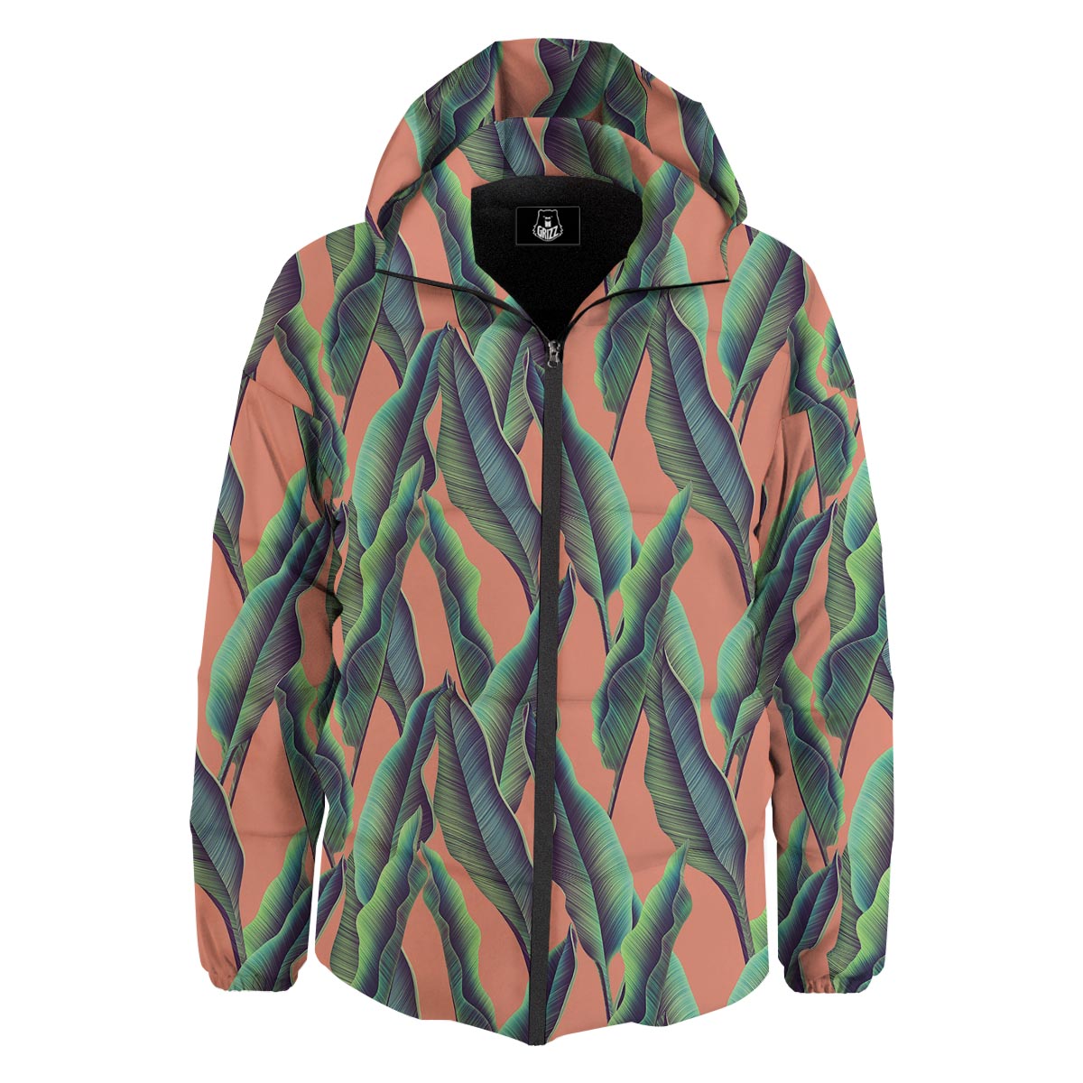 Banana Leaf Tropical Print Pattern Down Jacket-grizzshop