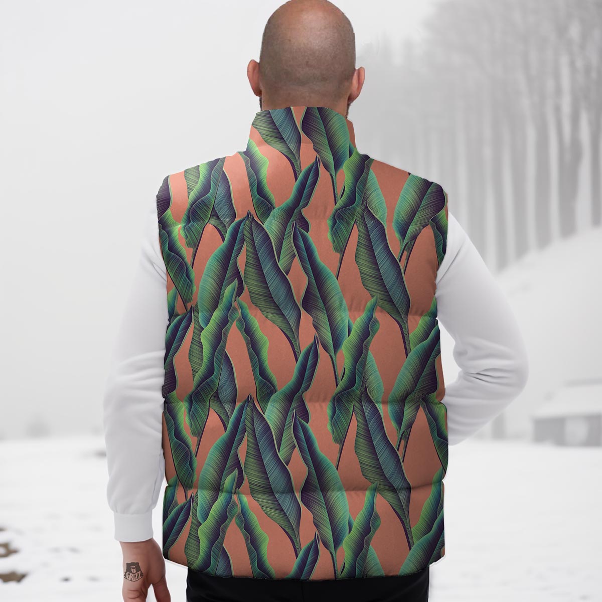 Banana Leaf Tropical Print Pattern Down Vest