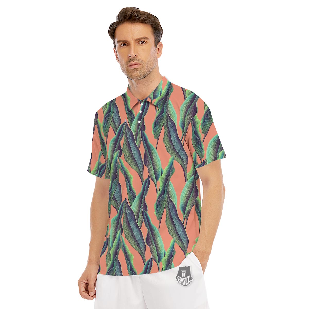Banana Leaf Tropical Print Pattern Men's Golf Shirts-grizzshop