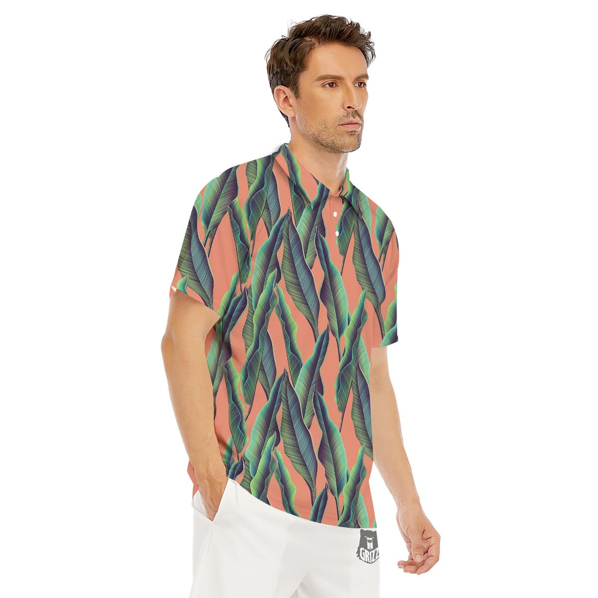 Banana Leaf Tropical Print Pattern Men's Golf Shirts-grizzshop