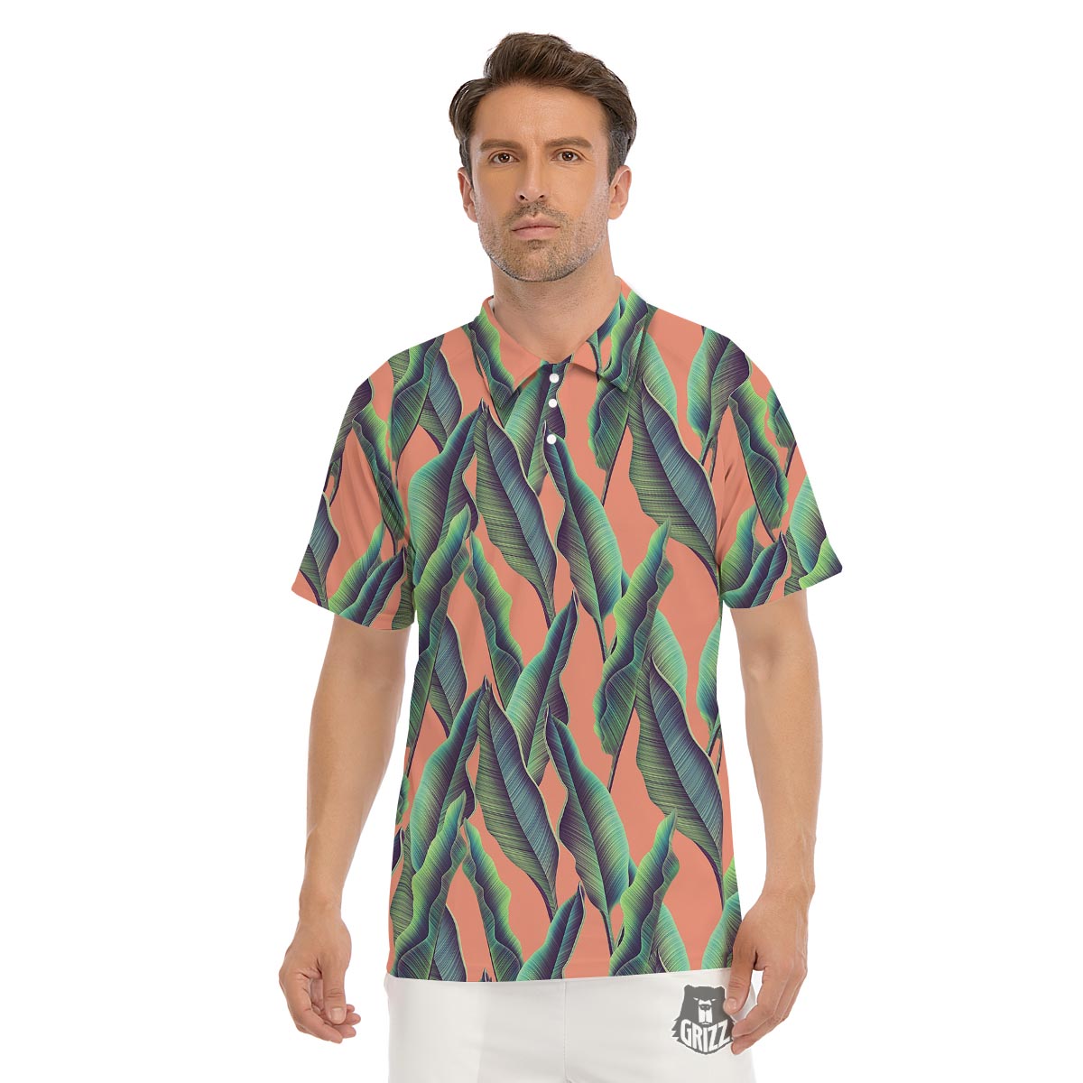 Banana Leaf Tropical Print Pattern Men's Golf Shirts-grizzshop