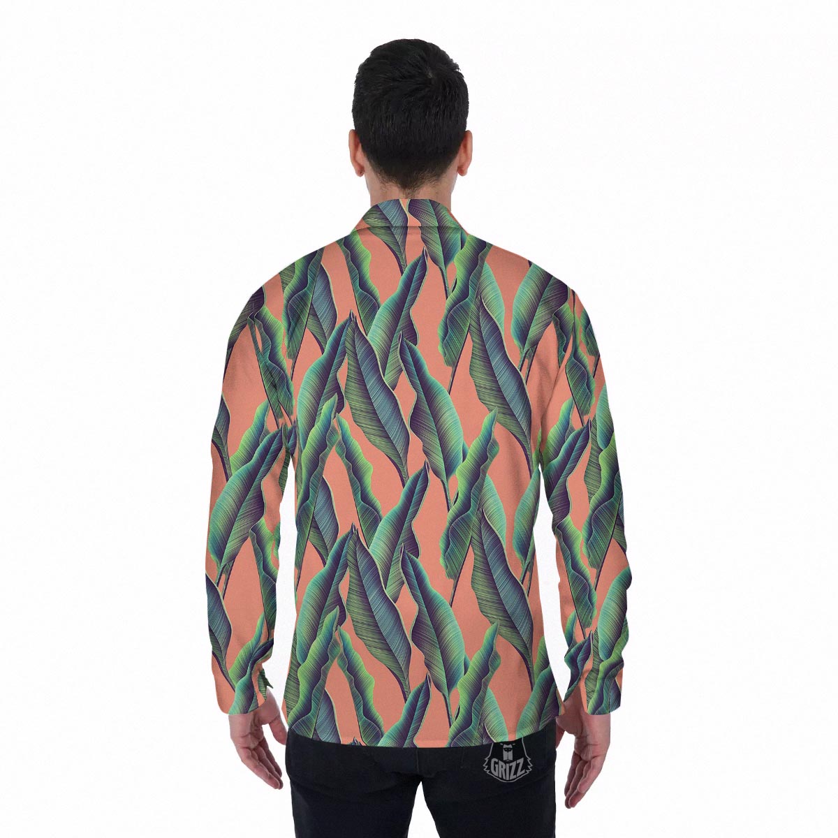 Banana Leaf Tropical Print Pattern Men's Long Sleeve Shirts-grizzshop