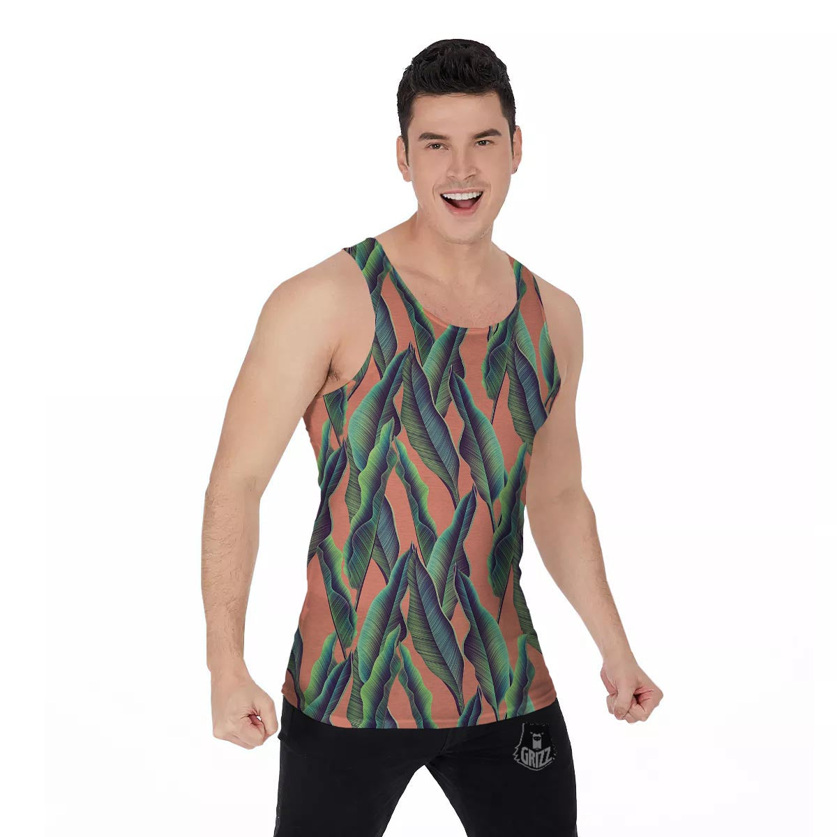 Banana Leaf Tropical Print Pattern Men's Tank Top-grizzshop