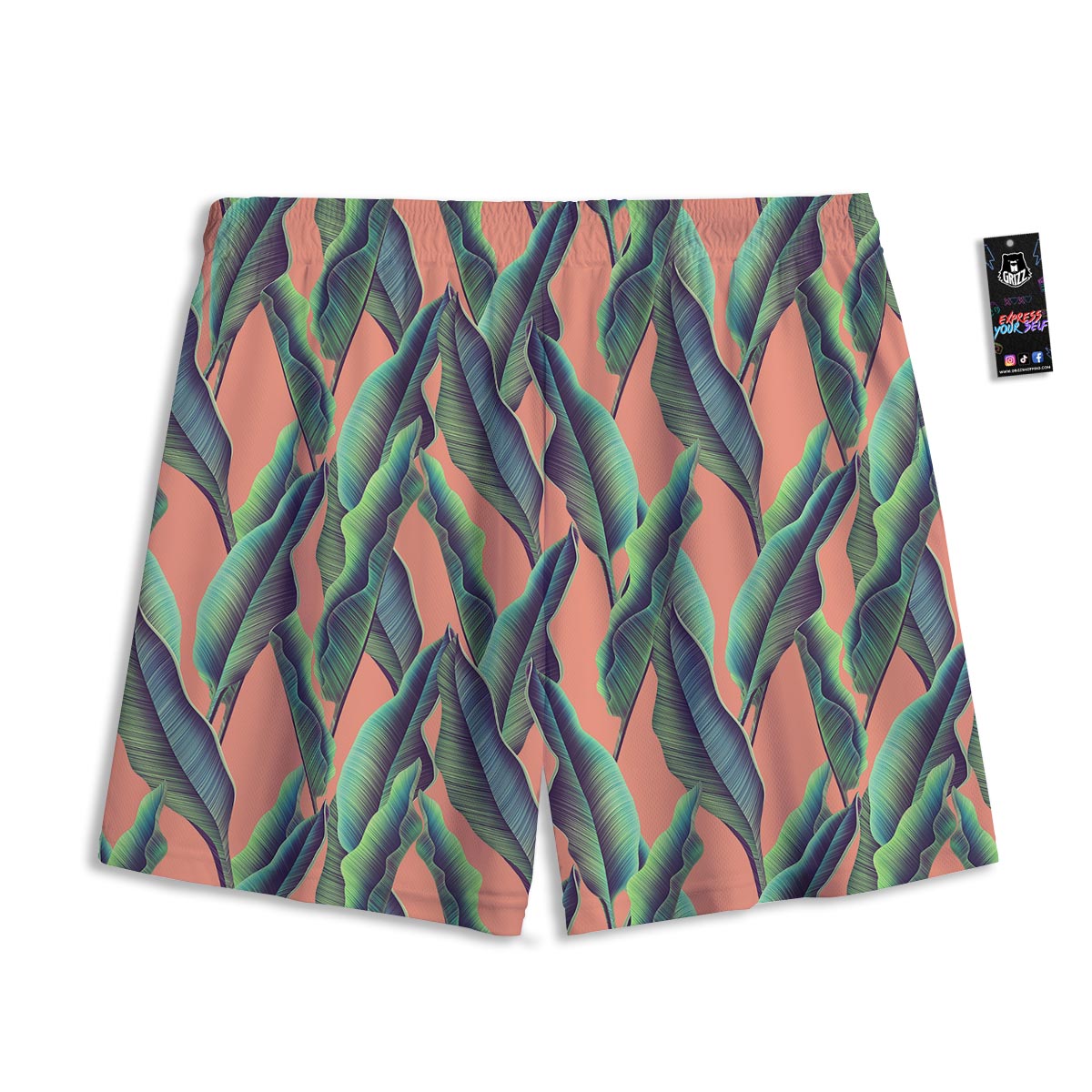 Banana Leaf Tropical Print Pattern Mesh Shorts-grizzshop