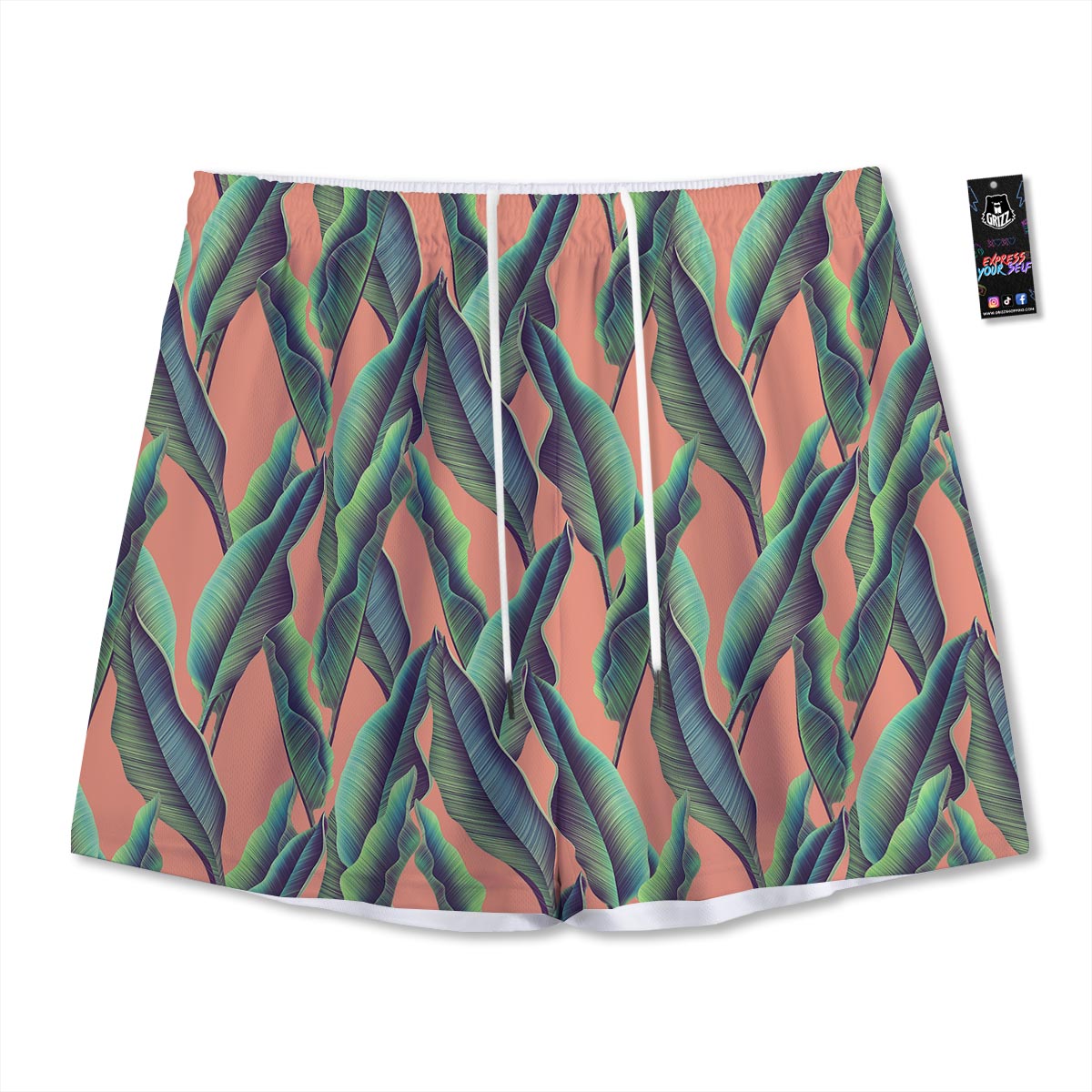 Banana Leaf Tropical Print Pattern Mesh Shorts-grizzshop