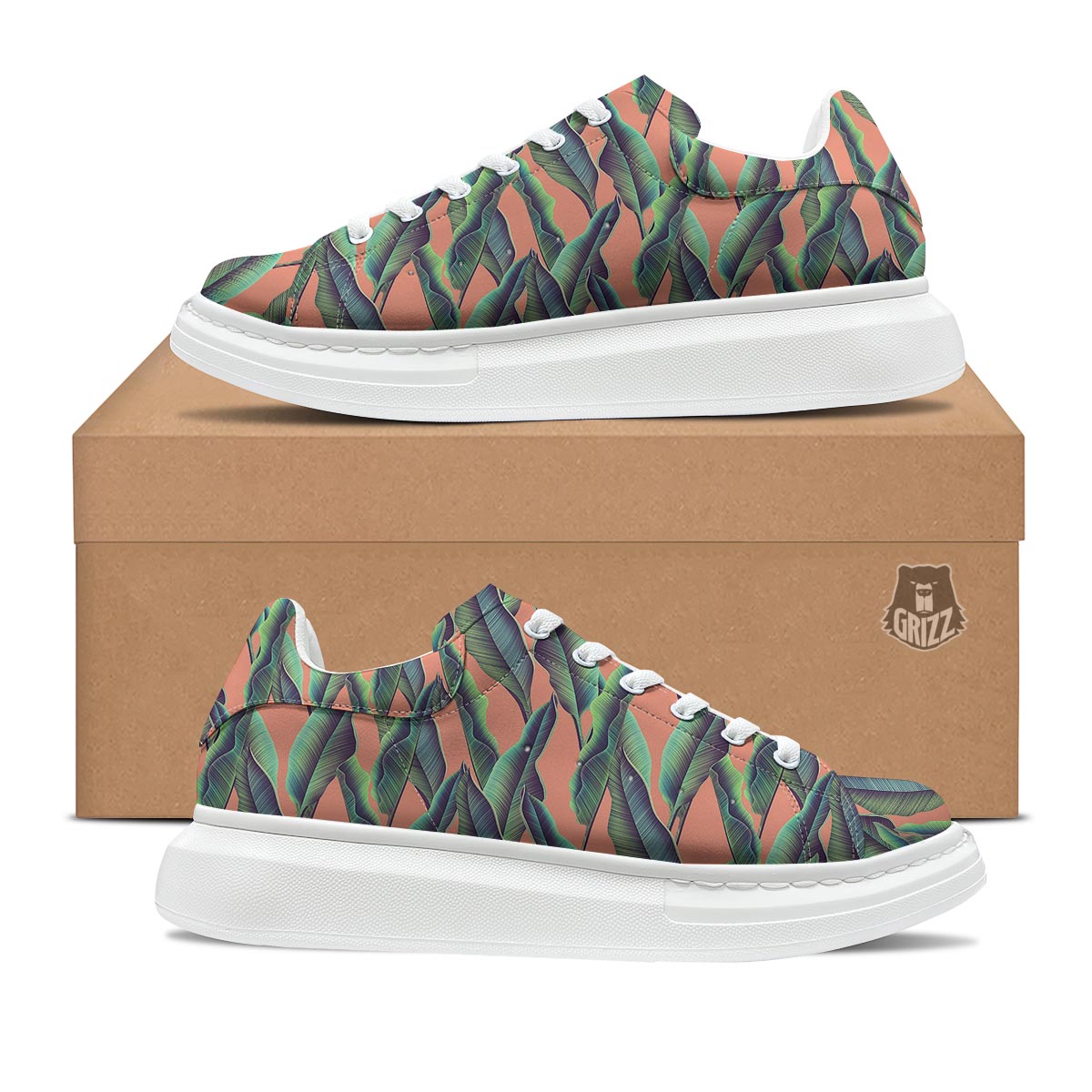 Banana Leaf Tropical Print Pattern Platform Shoes-grizzshop