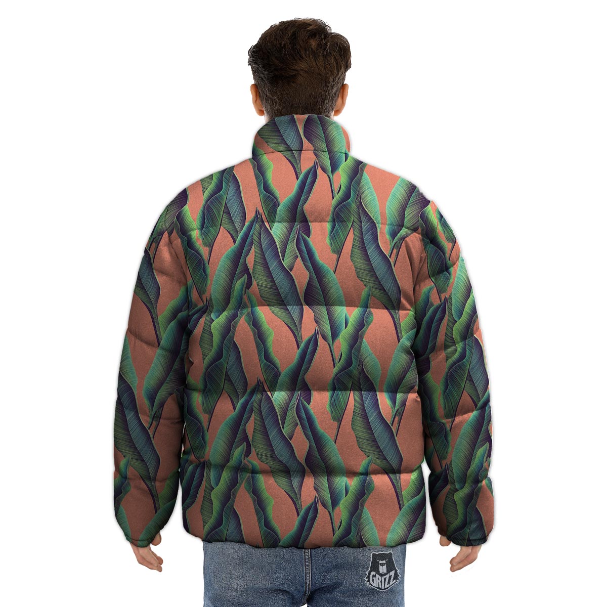 Banana Leaf Tropical Print Pattern Puffer Jacket-grizzshop