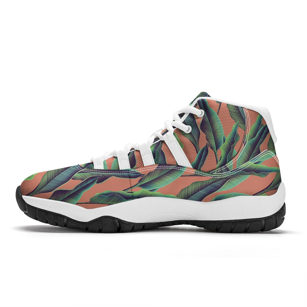 Banana Leaf Tropical Print Pattern White Bball Shoes-grizzshop
