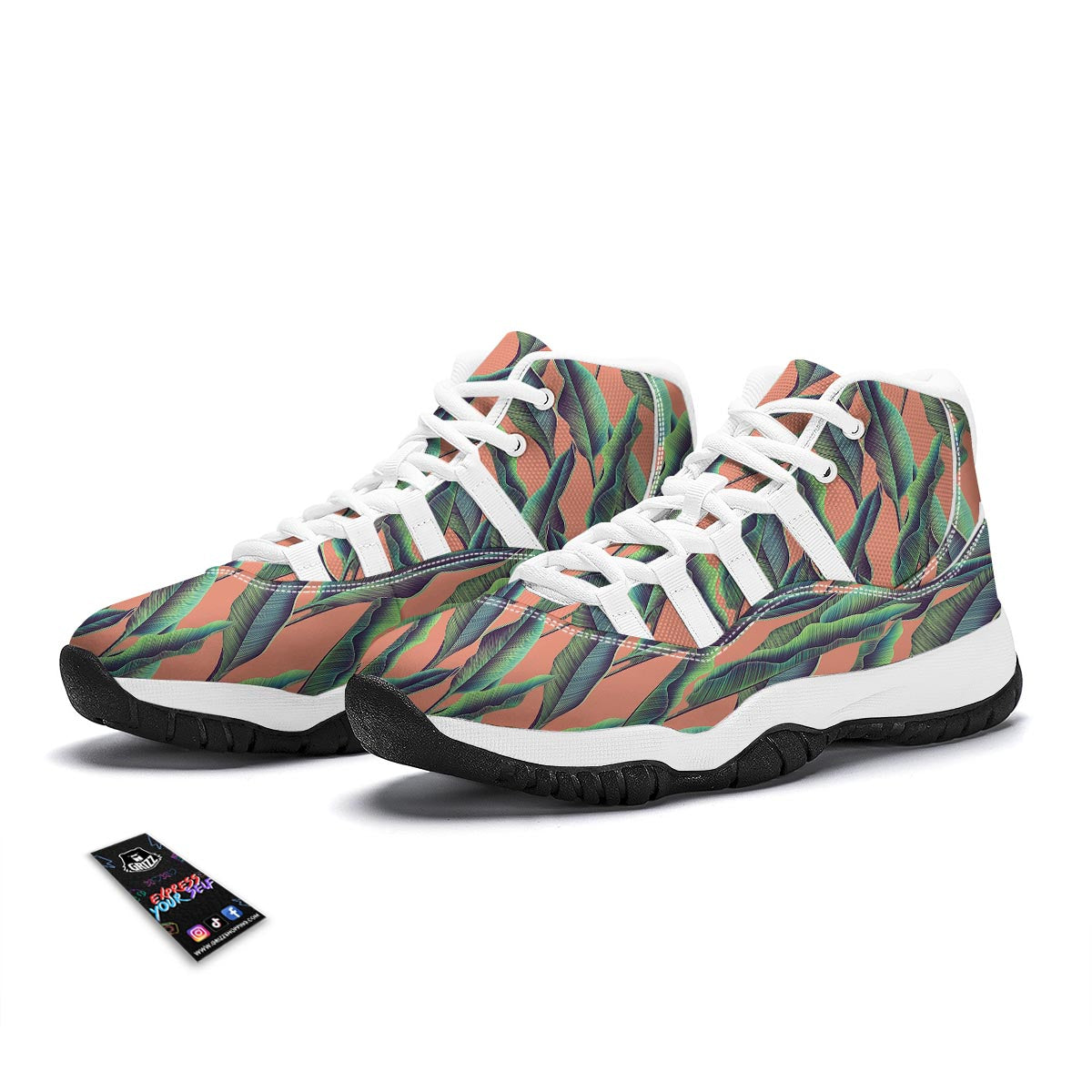 Banana Leaf Tropical Print Pattern White Bball Shoes-grizzshop