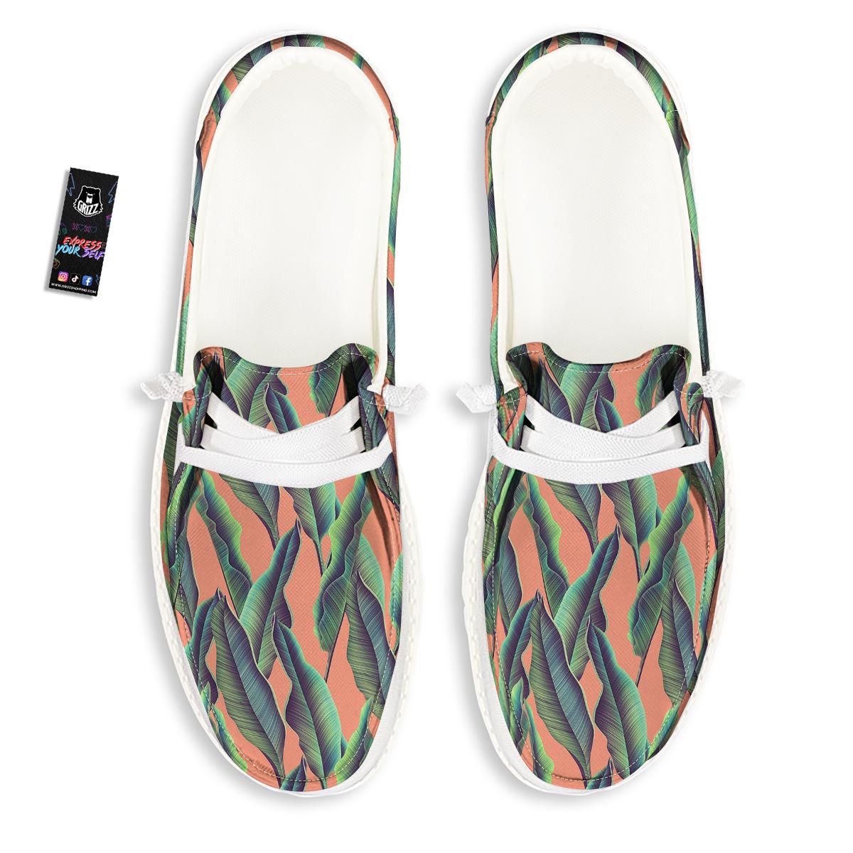 Banana Leaf Tropical Print Pattern White Loafers-grizzshop