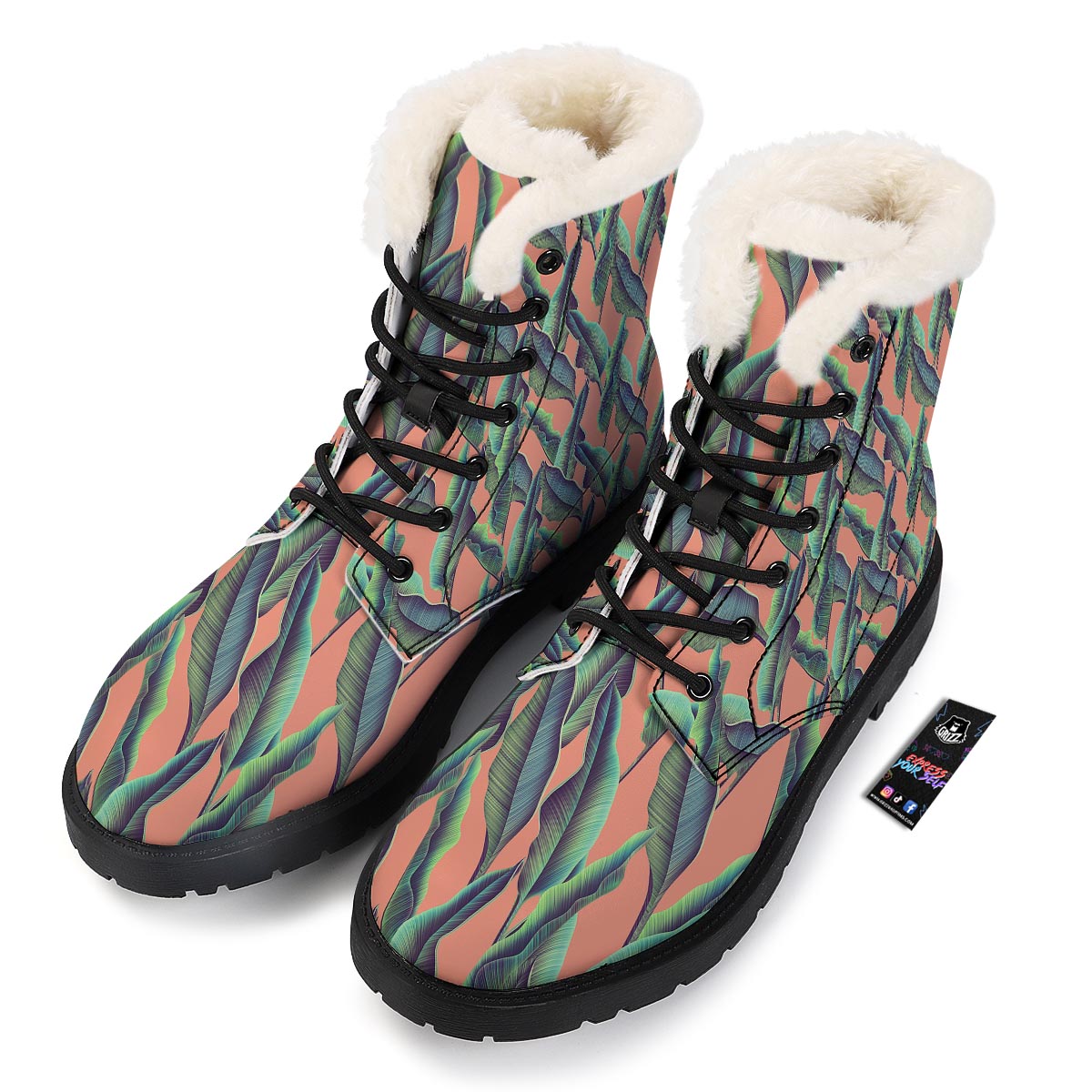 Banana Leaf Tropical Print Pattern Winter Boots-grizzshop
