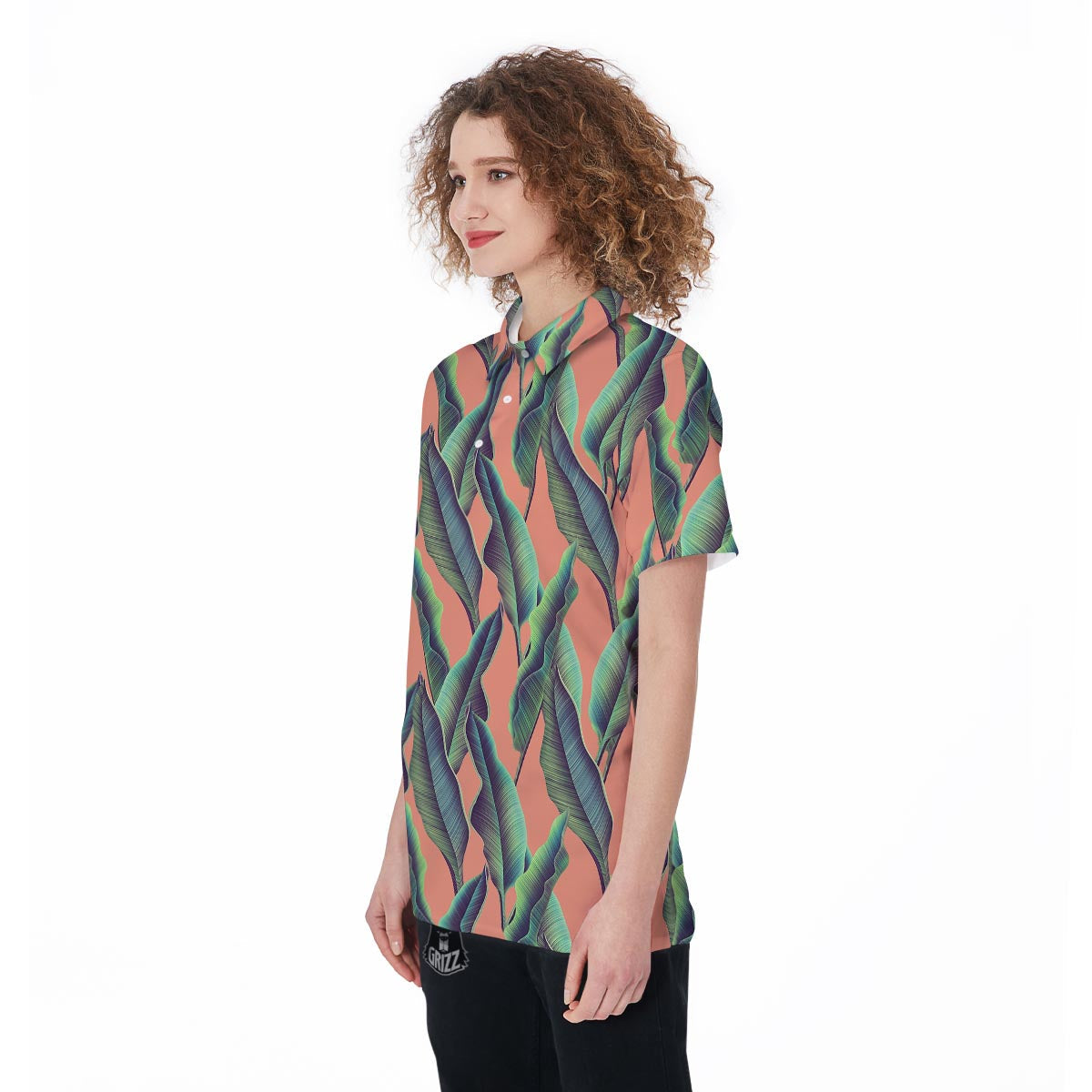 Banana Leaf Tropical Print Pattern Women's Golf Shirts-grizzshop