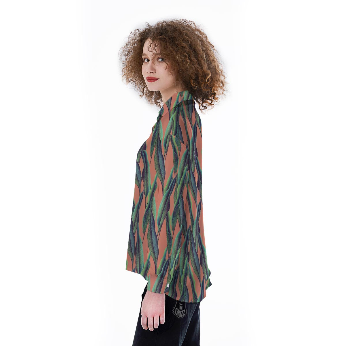 Banana Leaf Tropical Print Pattern Women's Long Sleeve Shirts-grizzshop