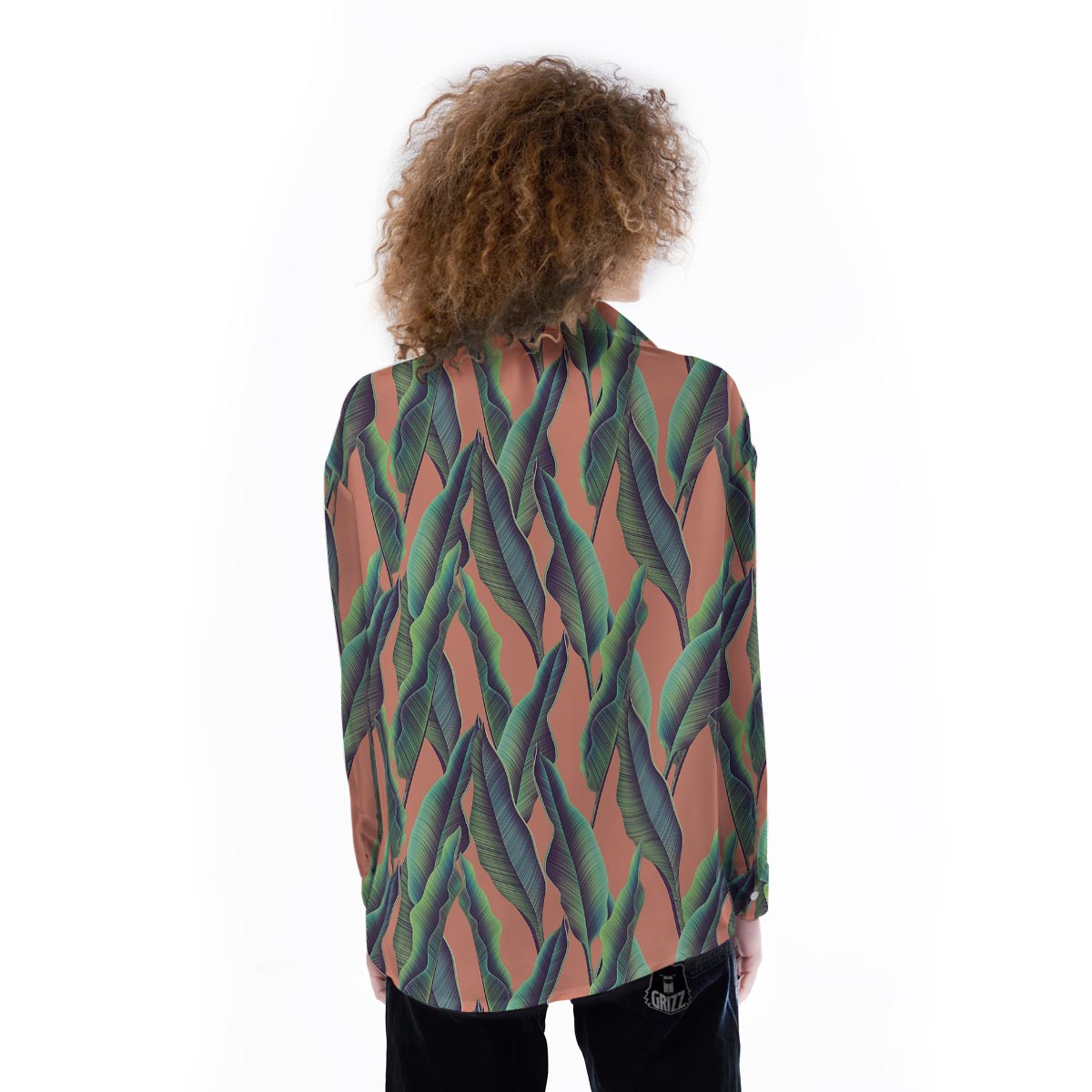 Banana Leaf Tropical Print Pattern Women's Long Sleeve Shirts-grizzshop