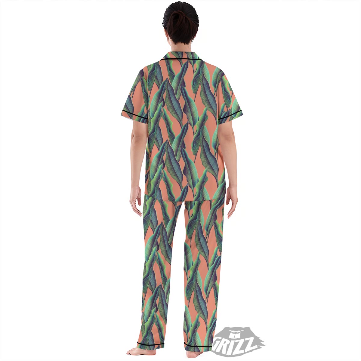 Banana Leaf Tropical Print Pattern Women's Pajamas Set-grizzshop