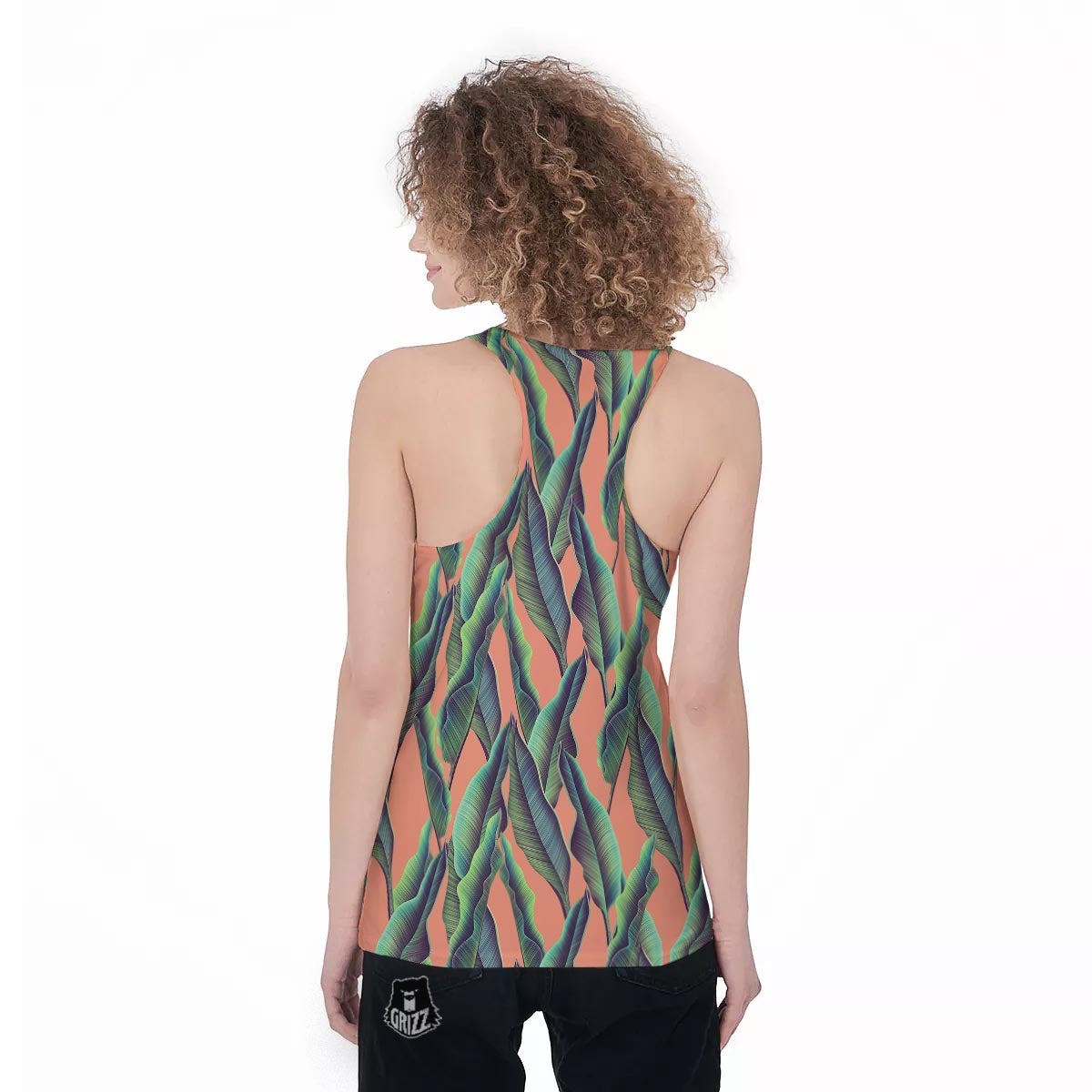 Banana Leaf Tropical Print Pattern Women's Racerback Tank Top-grizzshop