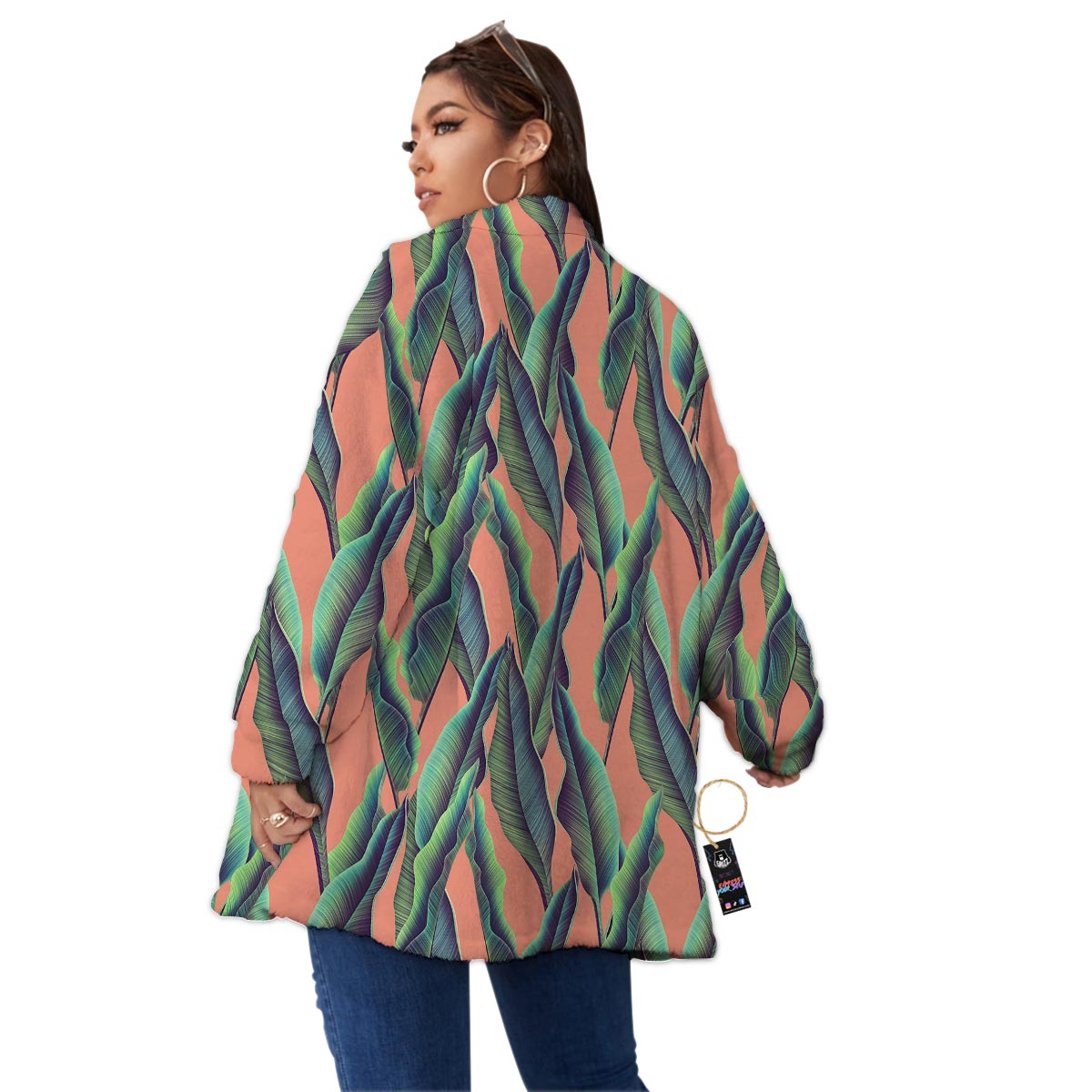 Banana Leaf Tropical Print Pattern Women's Sherpa Jacket-grizzshop