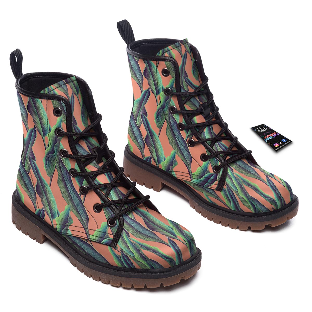 Banana Leaf Tropical Print Pattern Work Boots-grizzshop