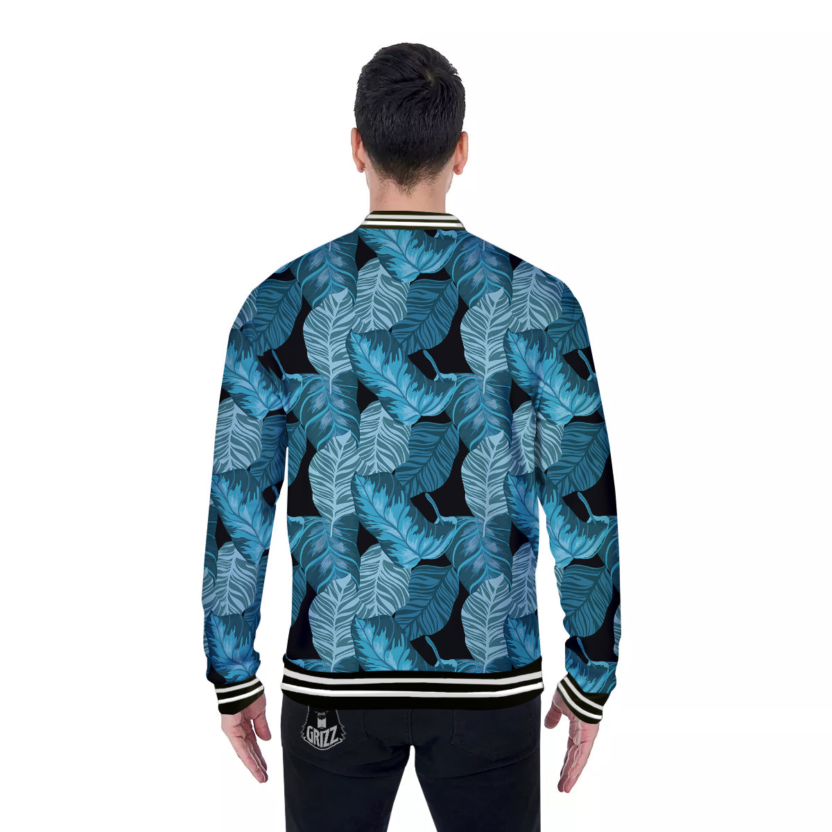 Banana Leaf Turquoise Print Pattern Baseball Jacket-grizzshop