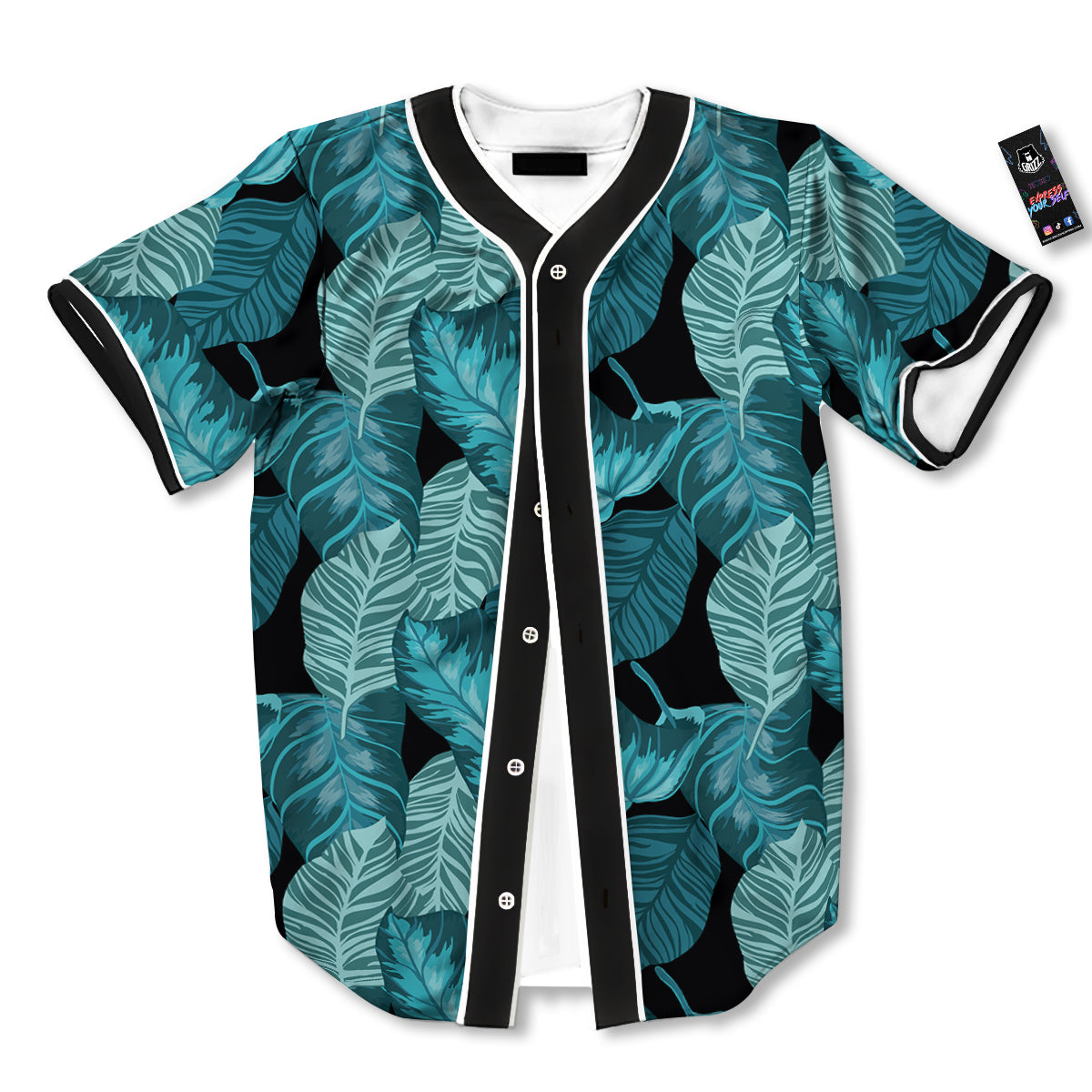 Banana Leaf Turquoise Print Pattern Baseball Jersey-grizzshop