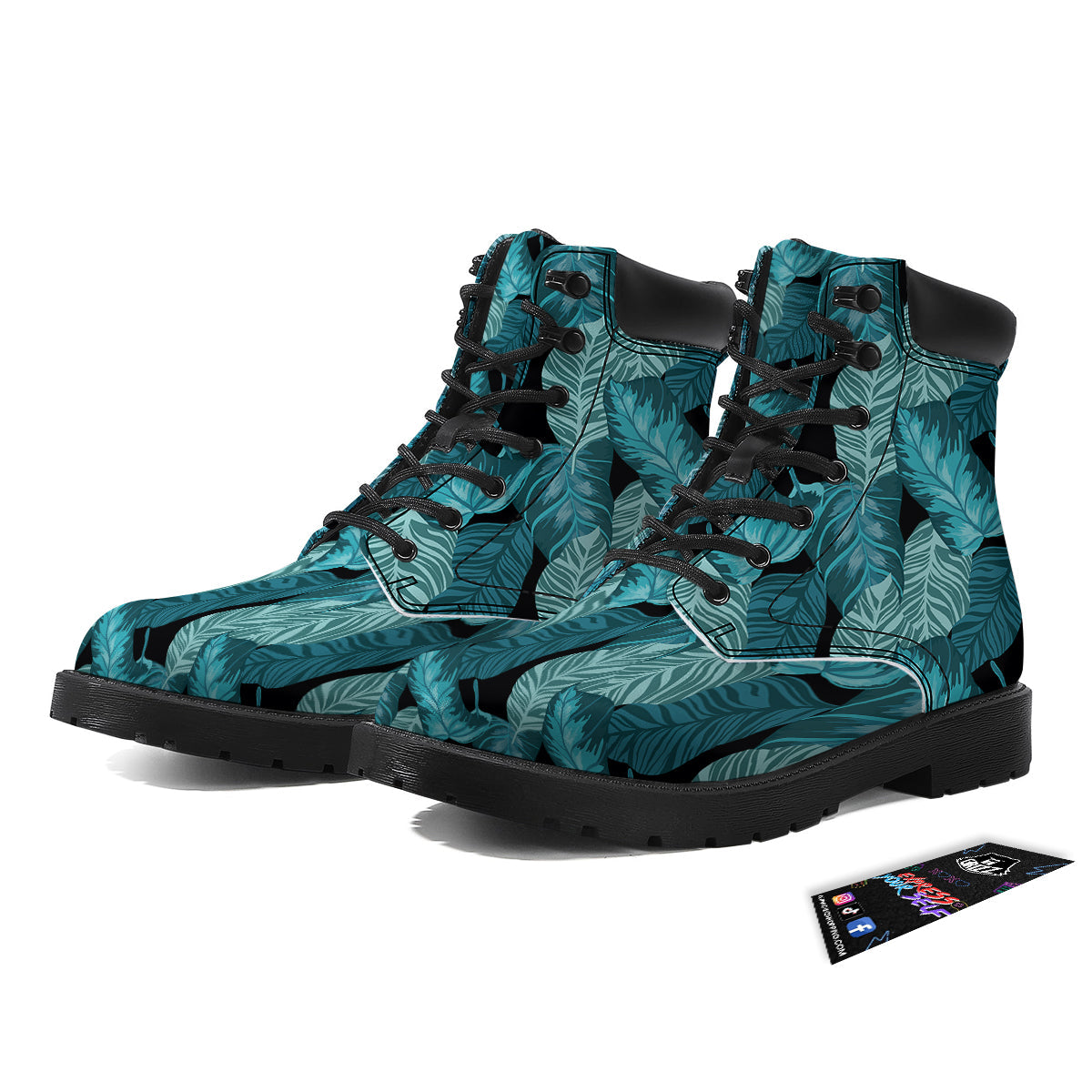 Banana Leaf Turquoise Print Pattern Boots-grizzshop