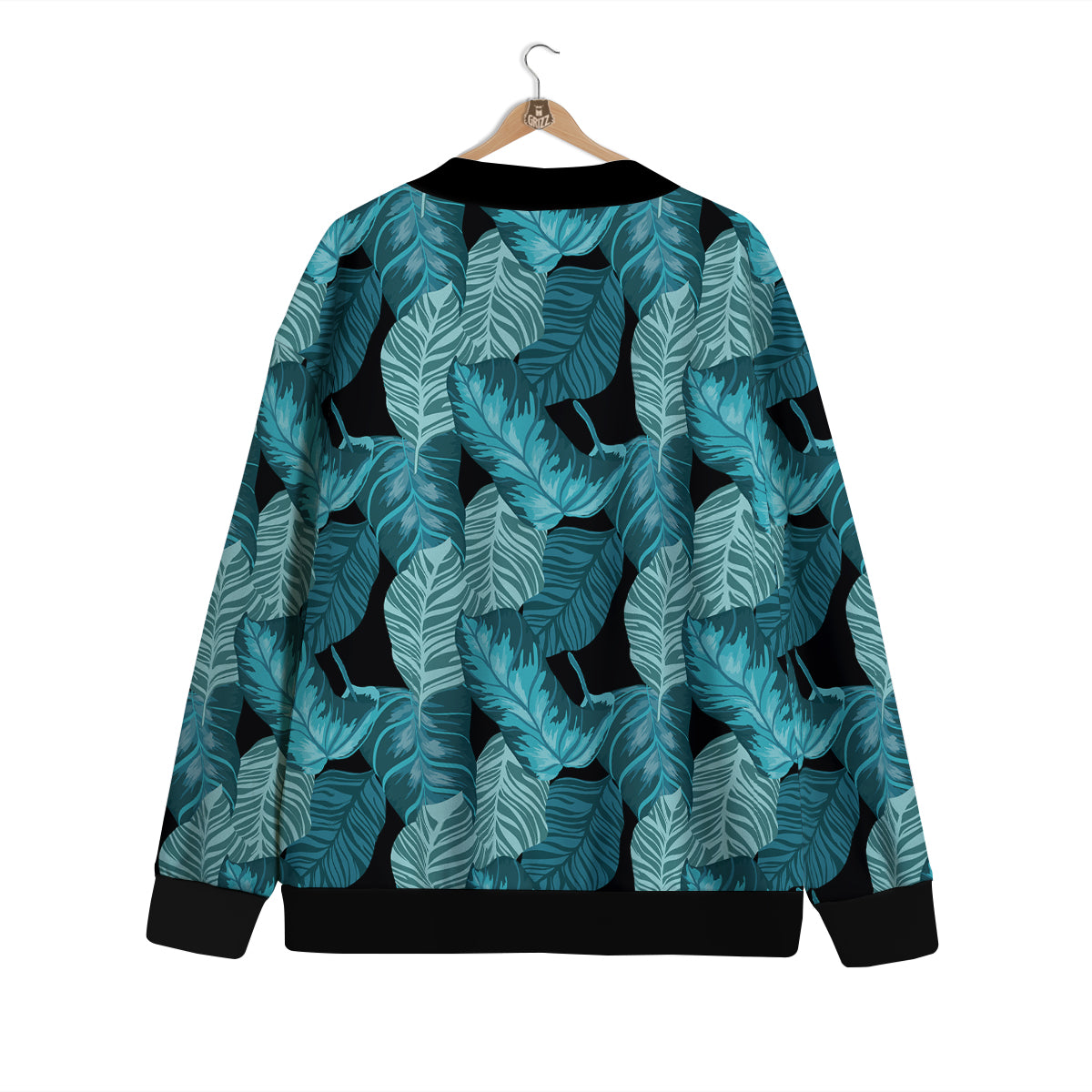 Banana Leaf Turquoise Print Pattern Cardigan-grizzshop