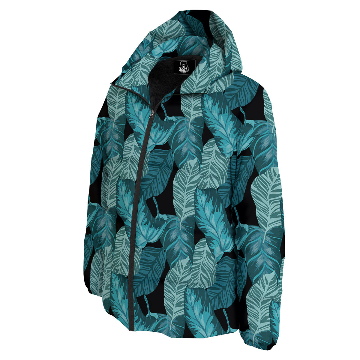 Banana Leaf Turquoise Print Pattern Down Jacket-grizzshop