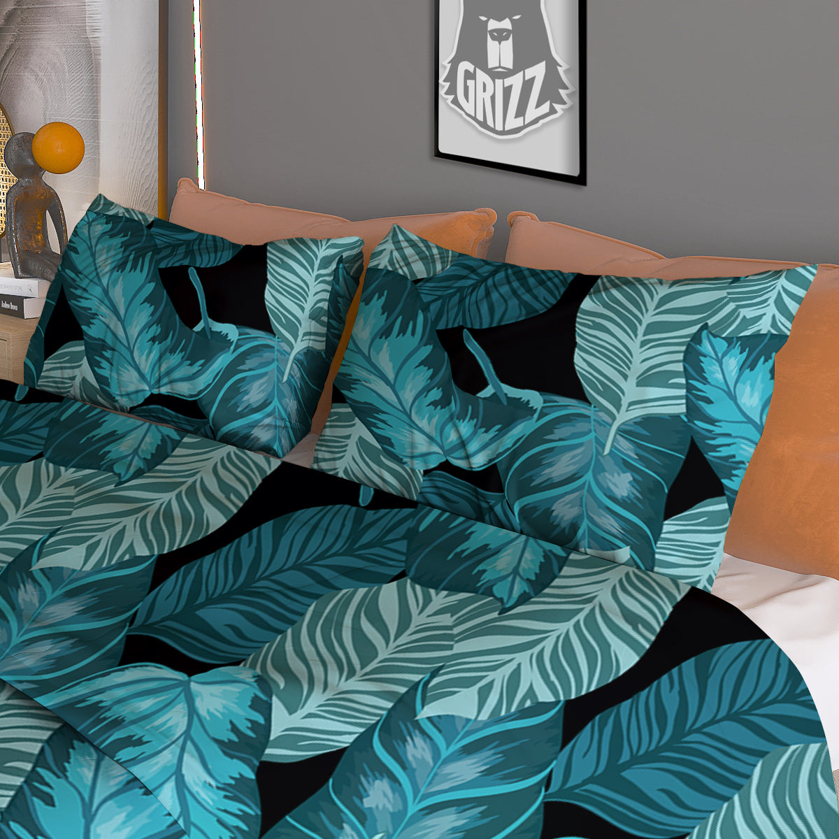 Banana Leaf Turquoise Print Pattern Duvet Cover Bedding Set
