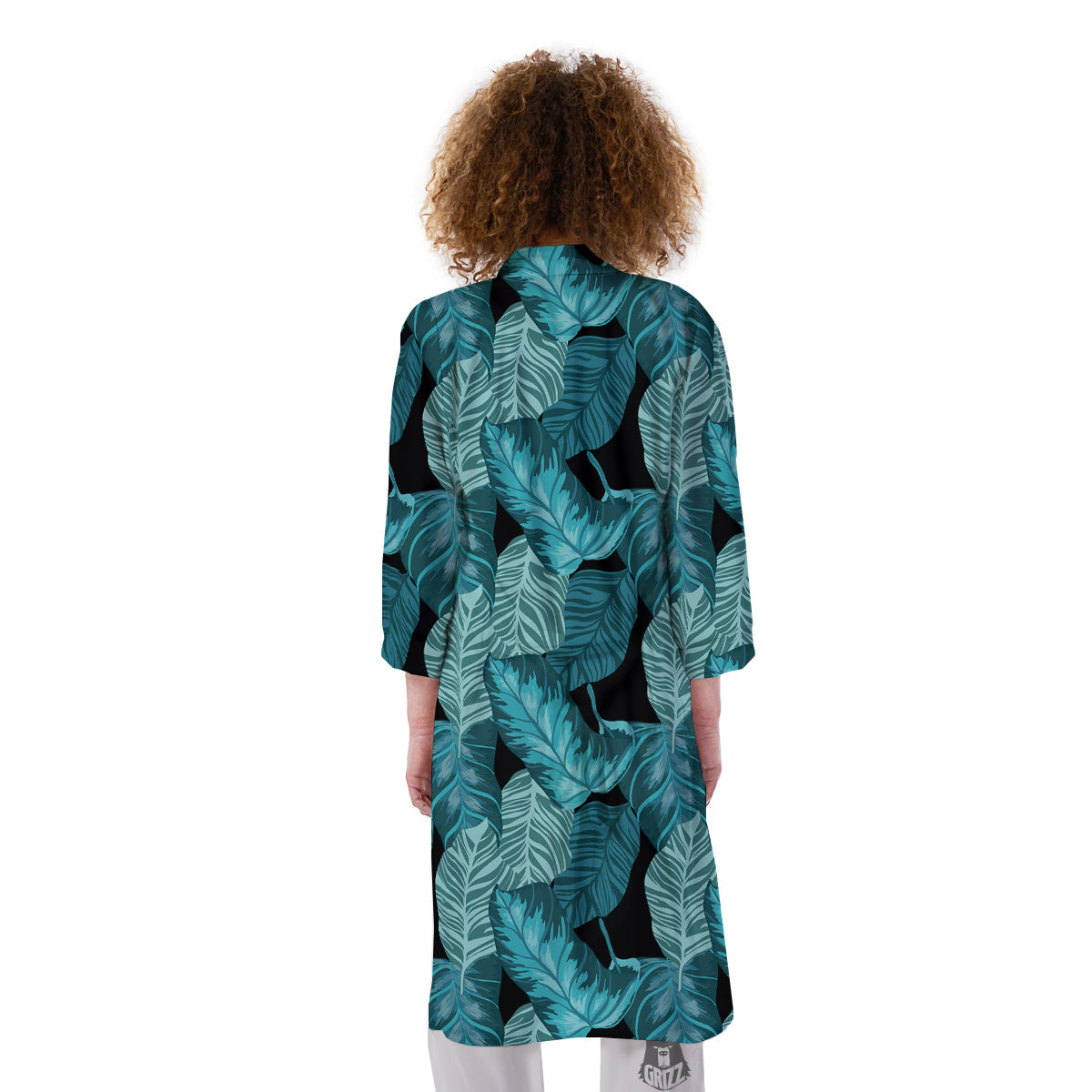 Banana Leaf Turquoise Print Pattern Kimono-grizzshop