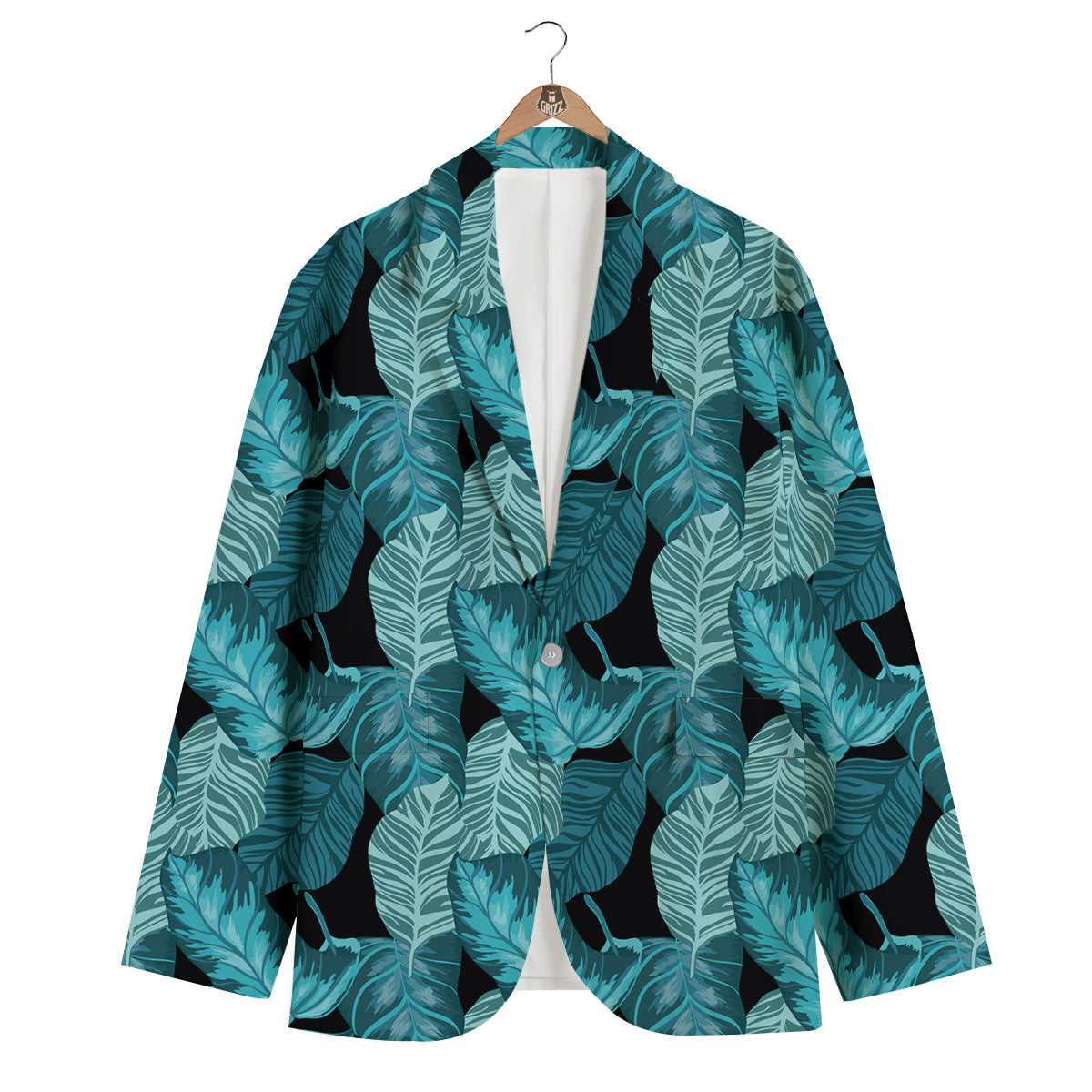 Banana Leaf Turquoise Print Pattern Men's Blazer-grizzshop