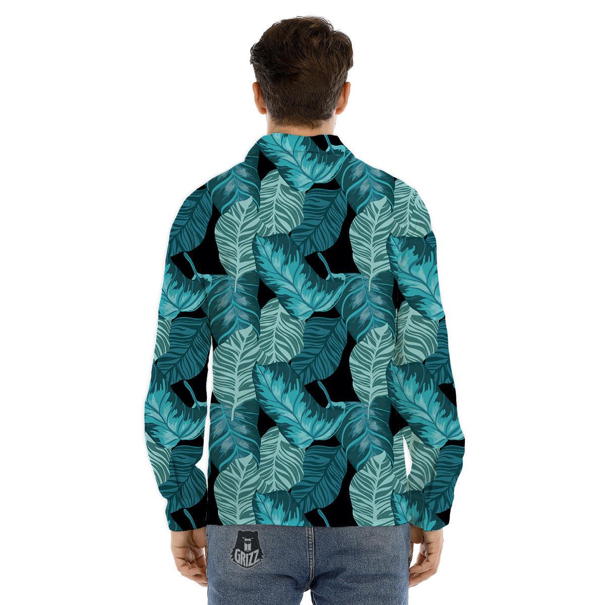 Banana Leaf Turquoise Print Pattern Men's Dress Shirts-grizzshop