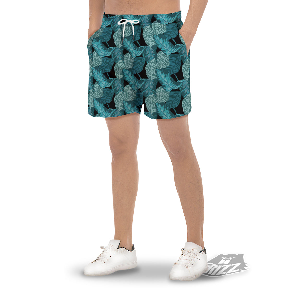 Banana Leaf Turquoise Print Pattern Men's Gym Shorts-grizzshop