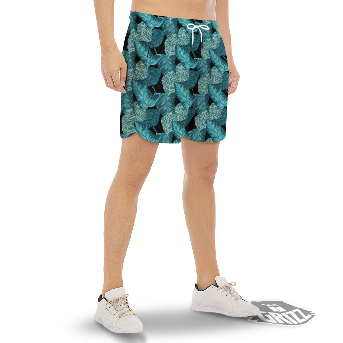 Banana Leaf Turquoise Print Pattern Men's Gym Shorts-grizzshop