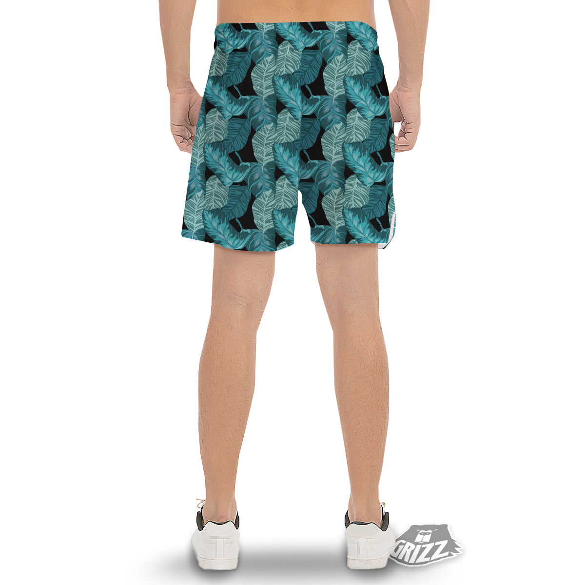 Banana Leaf Turquoise Print Pattern Men's Gym Shorts-grizzshop