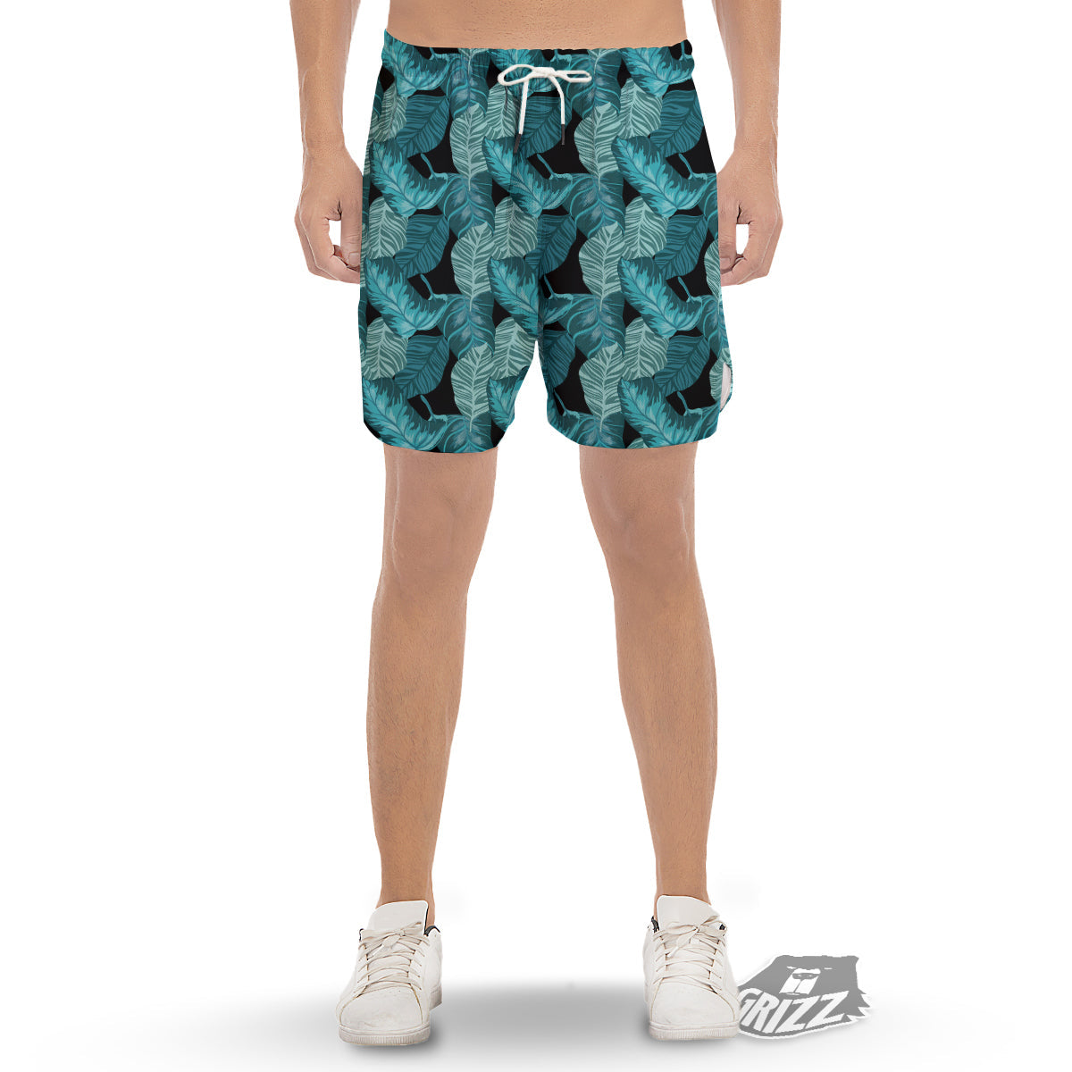 Banana Leaf Turquoise Print Pattern Men's Gym Shorts-grizzshop