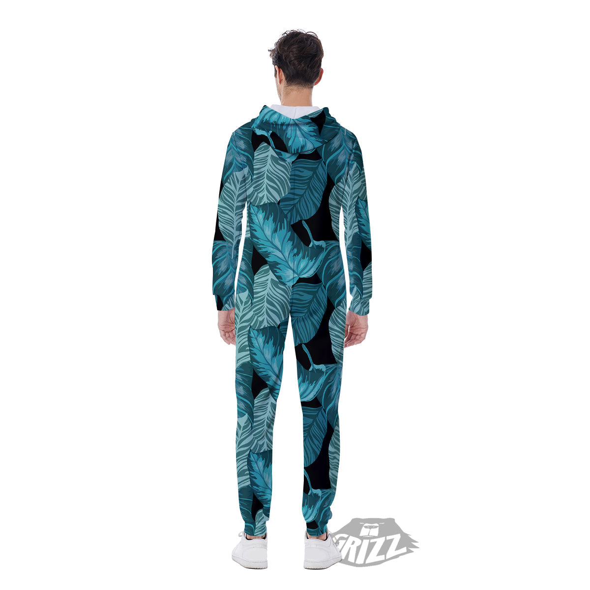 Banana Leaf Turquoise Print Pattern Men's Jumpsuit-grizzshop
