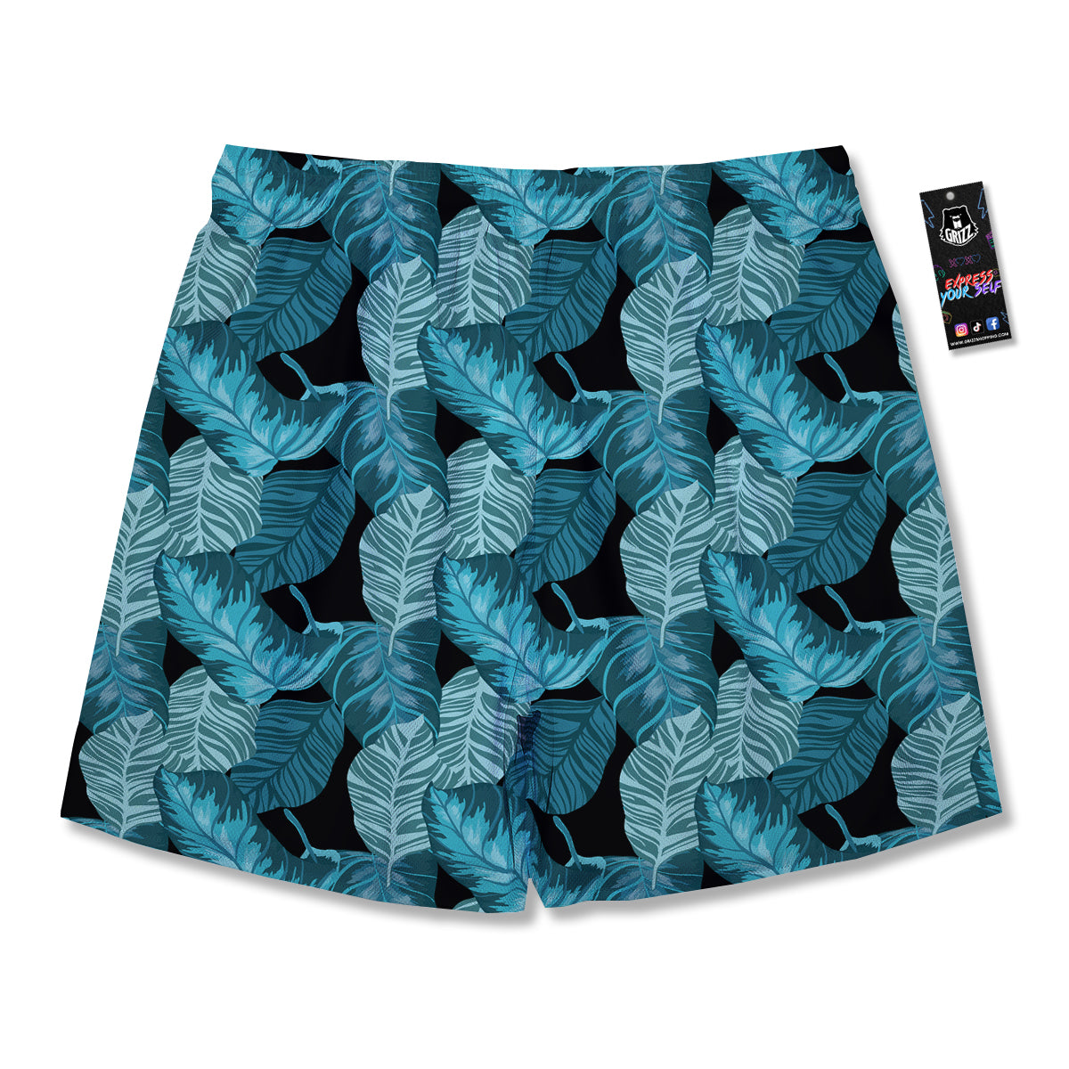 Banana Leaf Turquoise Print Pattern Men's Running Shorts-grizzshop